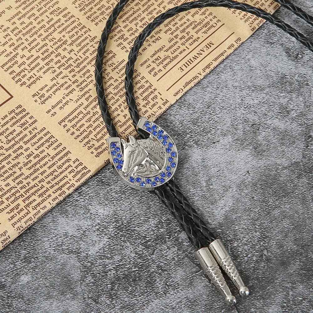 Taschenuhr, Kreative U-förmige Bolotie mit geprägtem Pferdekopf for Herren – Kostüm, amerikanische Western-Cowboy-Krawatte mit schmalem Bund,(Blue)