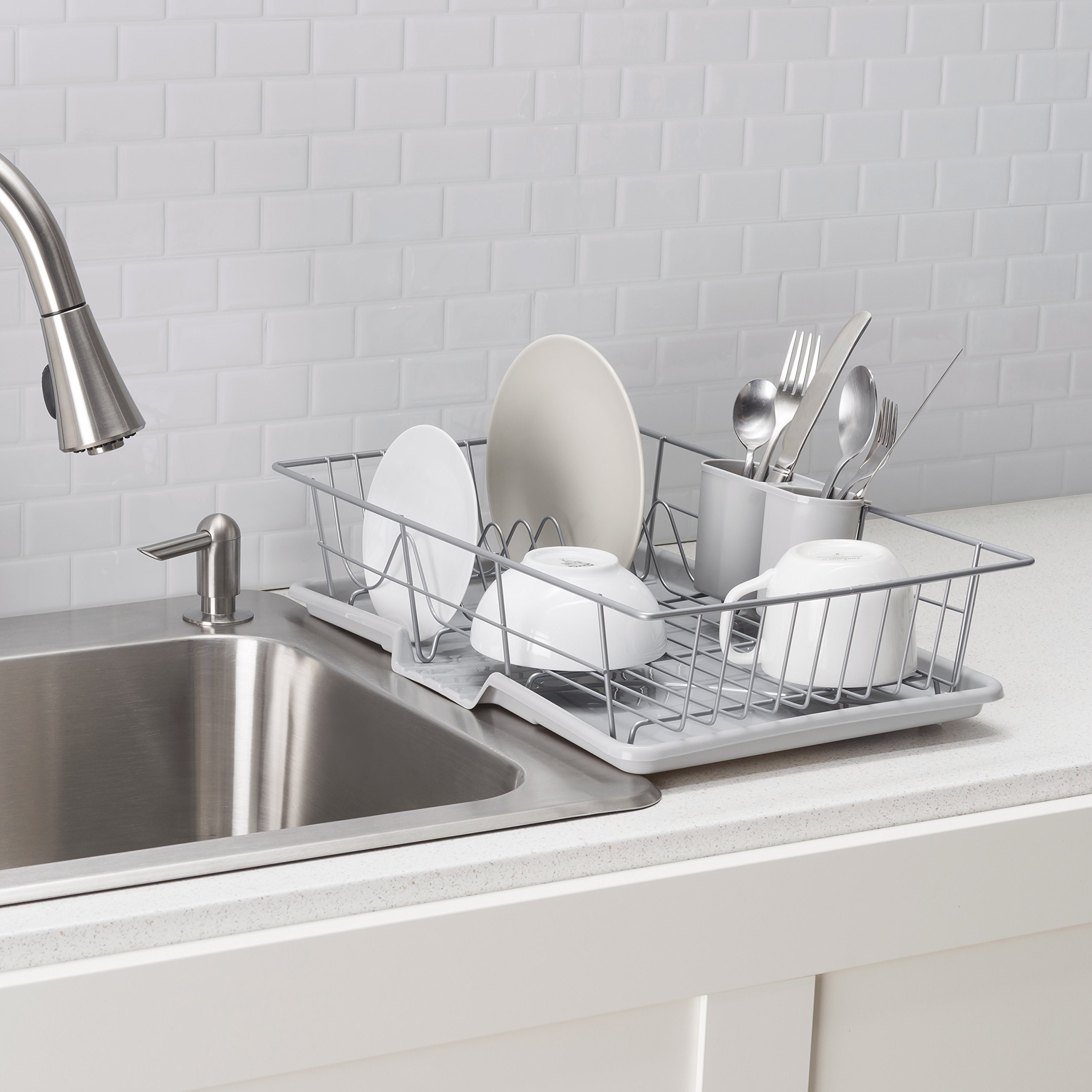 Home Basics 3-Piece Dish Drainer Set, Silver