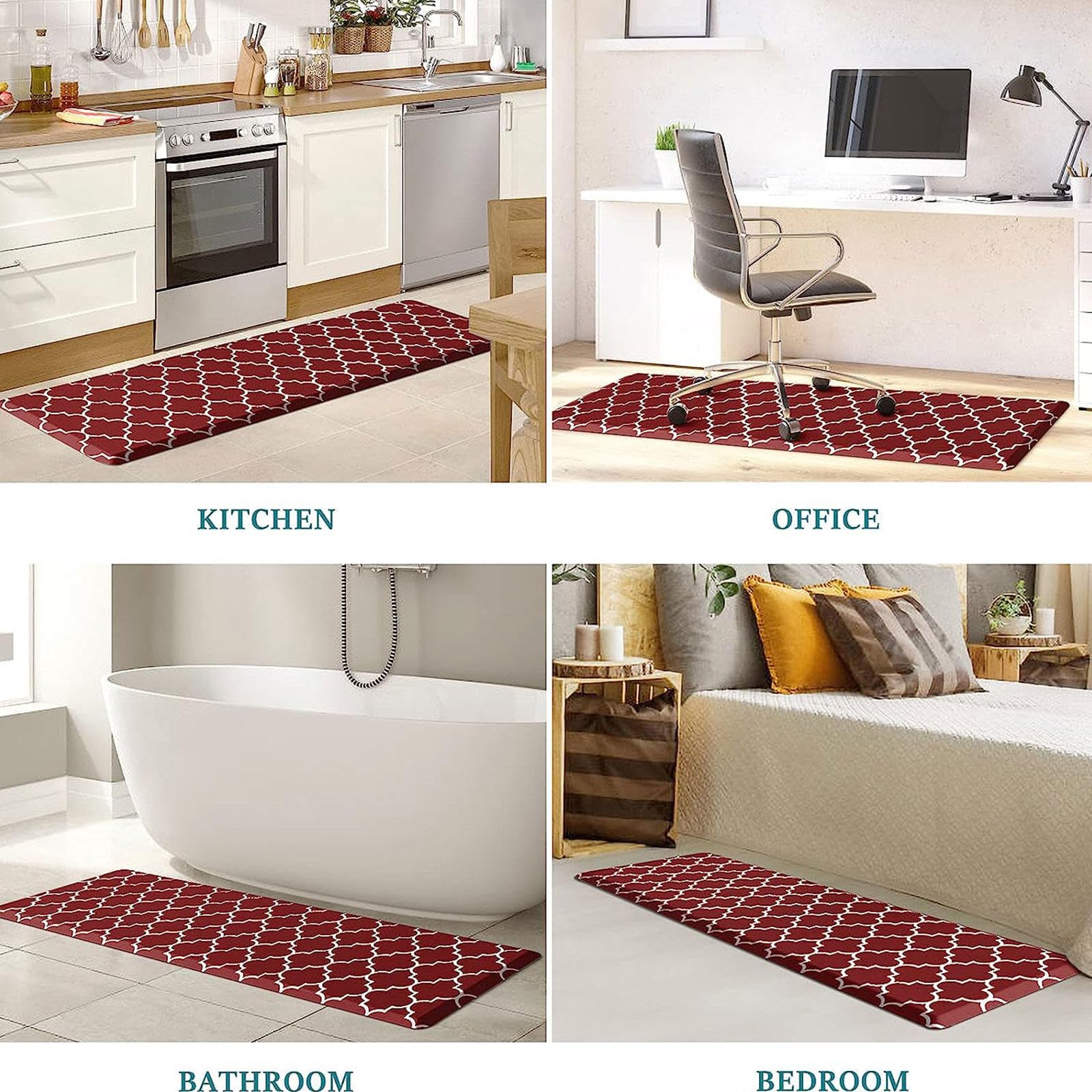 Alfombra antifatiga para Cocina, Oficina, Antideslizante, Impermeable, ergonómica, Gruesa y Acolchada (roja, 44,5 x 182,8 cm)