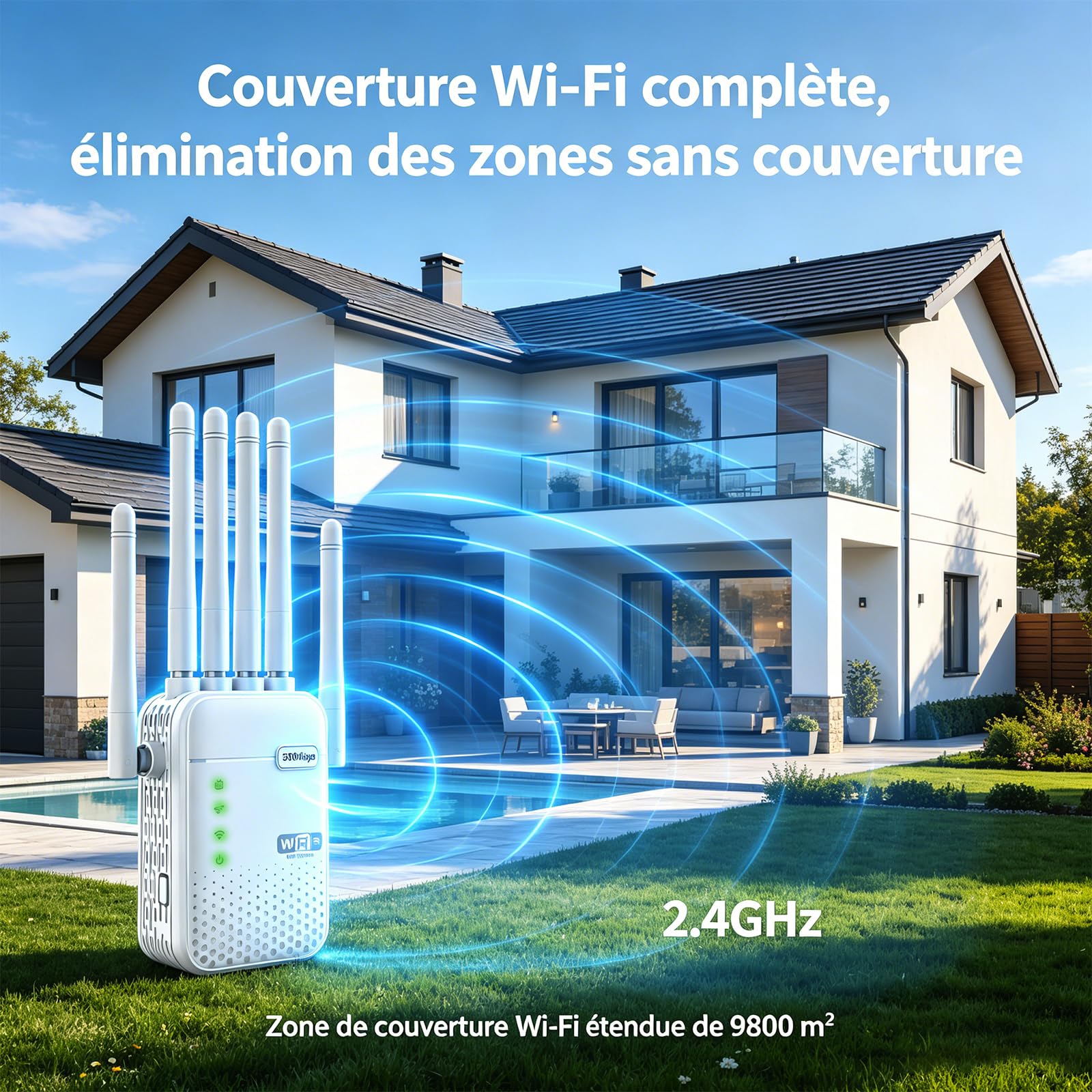 Répéteur WiFi, amplificateur de Signal WiFi, 6 antennes, 2 Ports LAN, Prend en Charge Les Modes routeur/Point d'accès, Compatible avec Tous Les routeurs, adapté à la Maison et au Bureau﻿-ZB