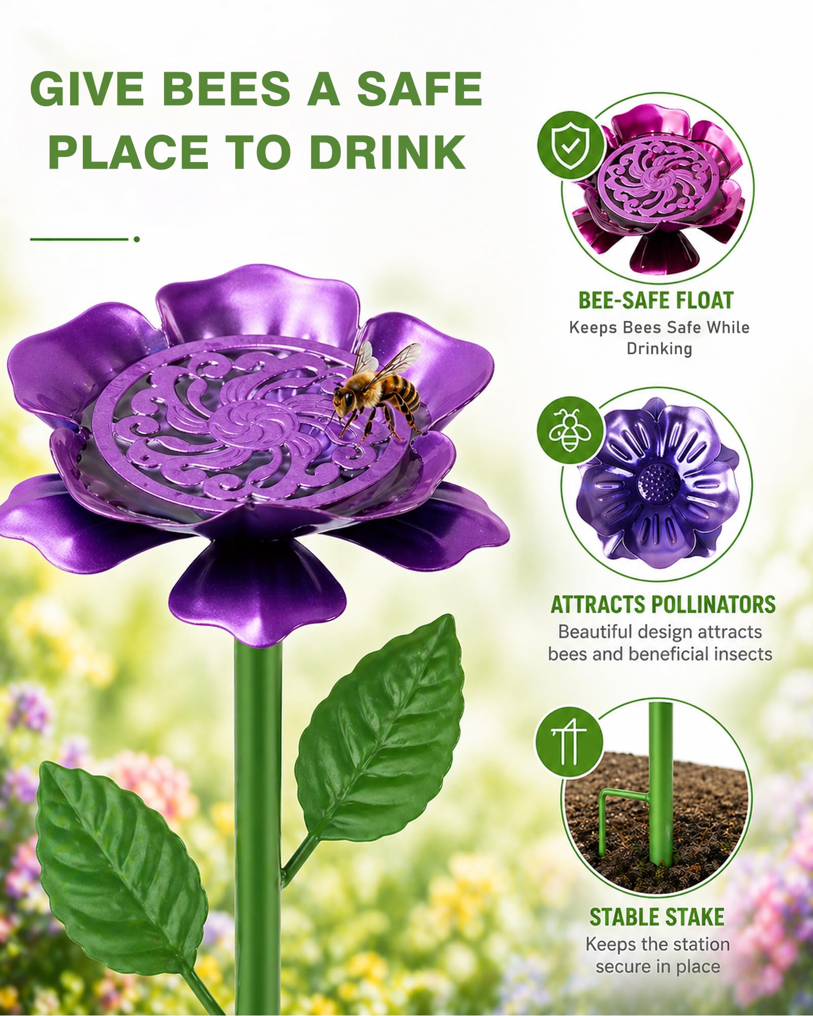 Set da 4 Stazioni di Abbeveraggio per Api con Isola Galleggiante, Vaschette a Forma di Fiore a Doppio Strato per il Giardino, Vaschetta in Metallo per Farfalle e Uccelli (Rosso, Blu, Giallo, Viola)