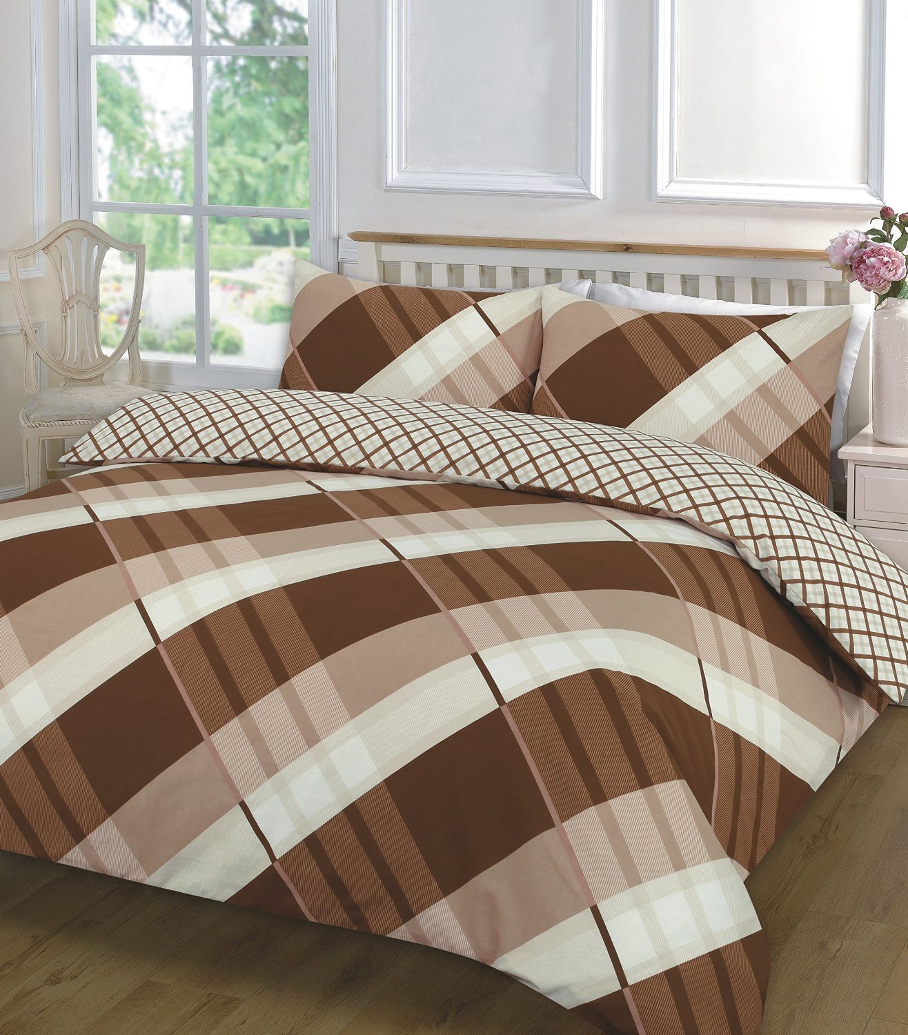 GoldStar® Hardy Check Printed Quilt Duvet Cover Bedding Set, Super King, Brown