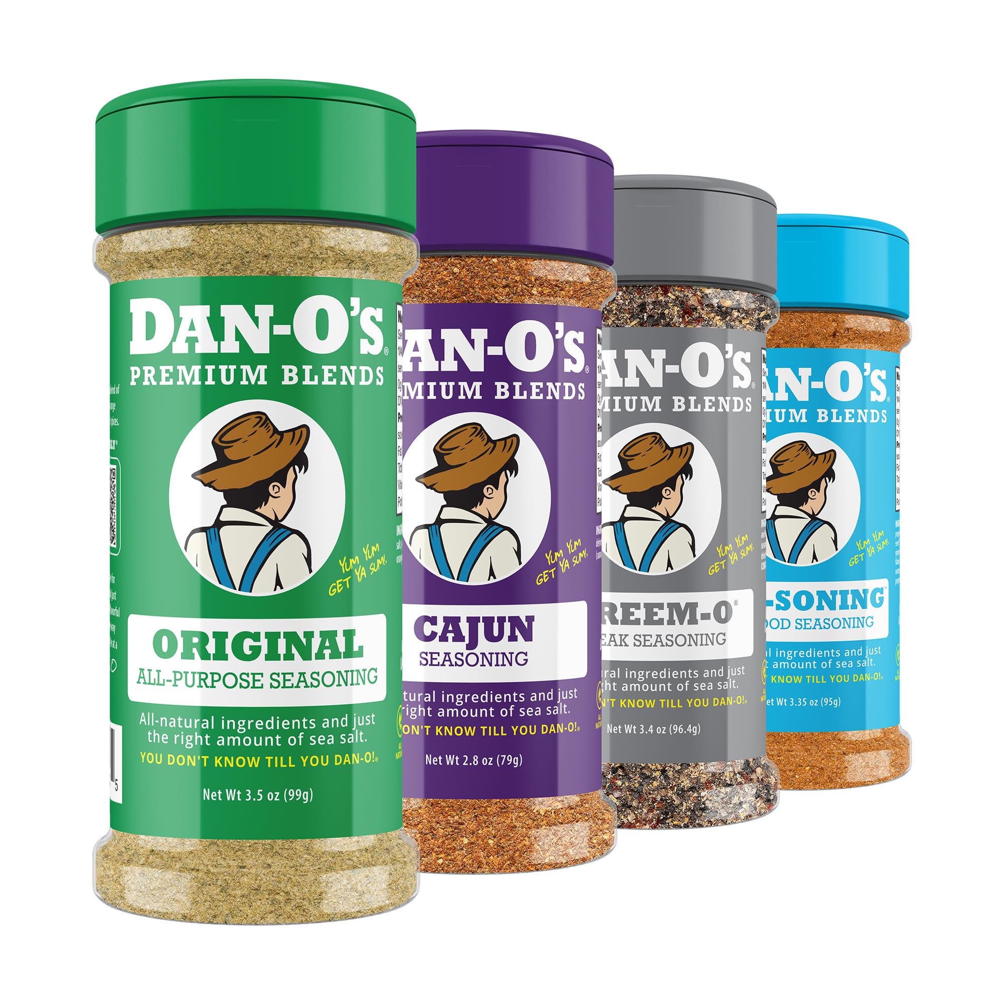 4 Bottle Seasoning Set, Small Bottles, 4 Pack, Includes Original, Preem-O, SEA-soning and Cajun Seasonings, Sugar Free, Zero Calorie, Use this Seasoning Kit to Craft a Marinade, Rub or Sauce