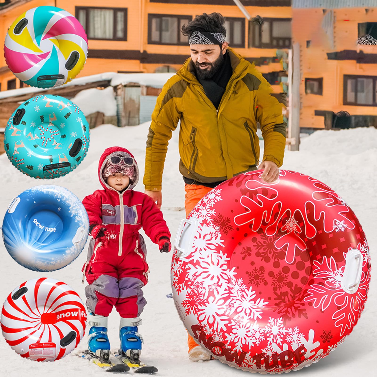 Luge Gonflable en Tube À Neige - Luge À Neige d'hiver De 85 Cm avec 2 Poignées | Tubes À Neige Épais Et Robustes pour en-fants Et Adultes, pour La, Le Patinage d'hiver, Le Ski Et L'extérieur