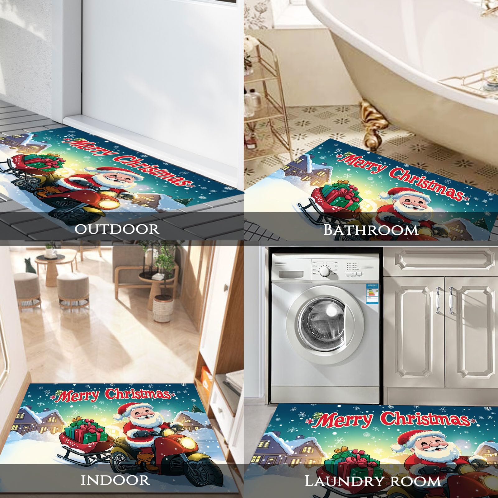 Fußmatte Weihnachten, Niedlicher Cartoon-Weihnachtsmann Teppich, Schmutzfangmatte Waschbar für Innen und Außen, rutschfest Weihnachts Fußmatte für Flur, Wohnzimmer, Badezimmer,90 x 150 cm