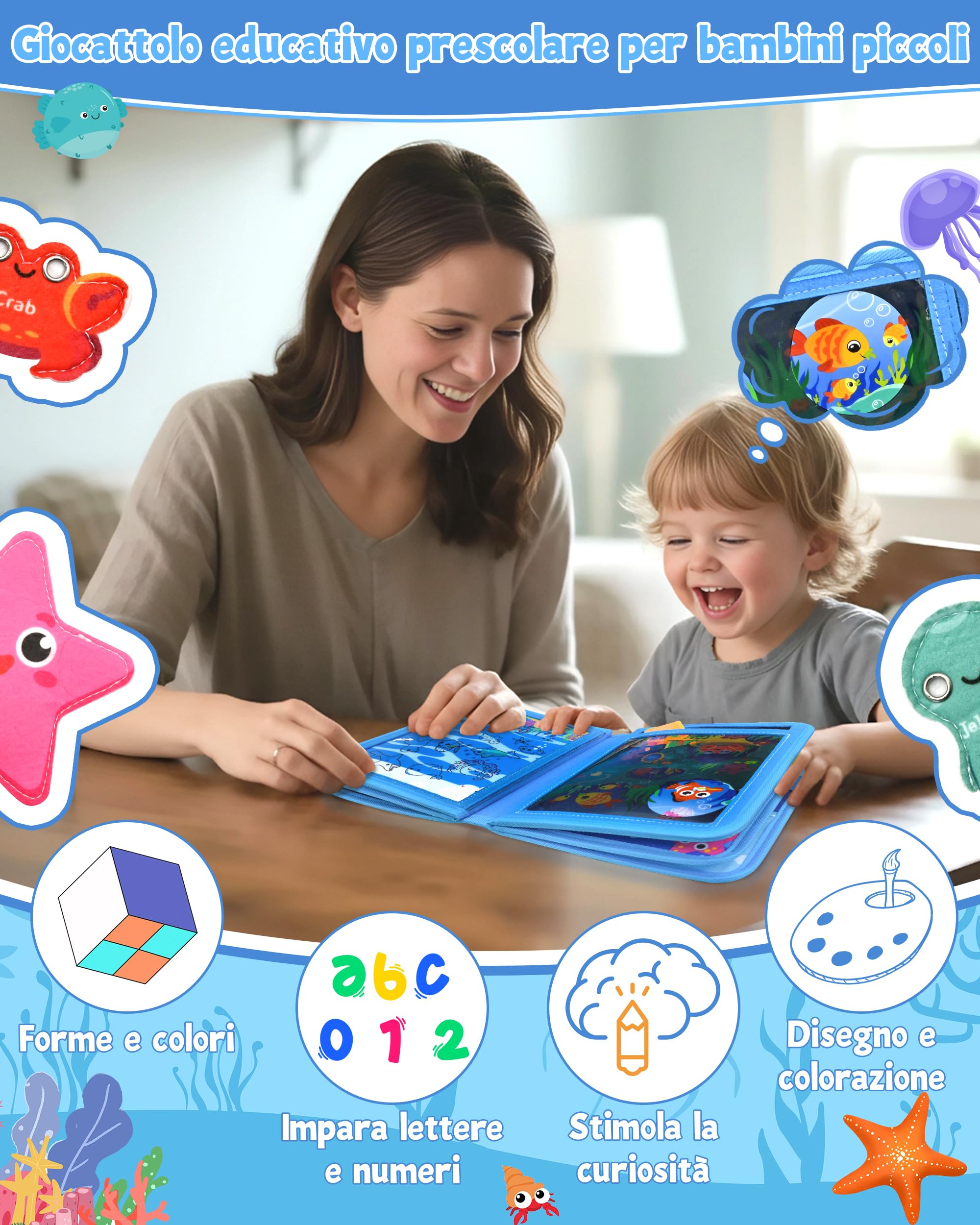 Busy Board Montessori Libro Interattivo 1-3 Anno - Quiet Book Sensoriale Educativo - Giochi Montessori 1 2 3 Anni Tavolo Pannello di Feltro attività Valigetta Didattici Regalo Bimbo
