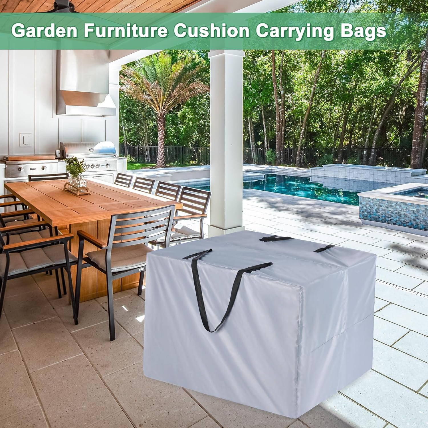 M METERXITY Outdoor Patio Cushion Storage Bags, 32" x 32" x 24" (L x W x H) Grey Waterproof Windproof Easy Loading Space-Saving