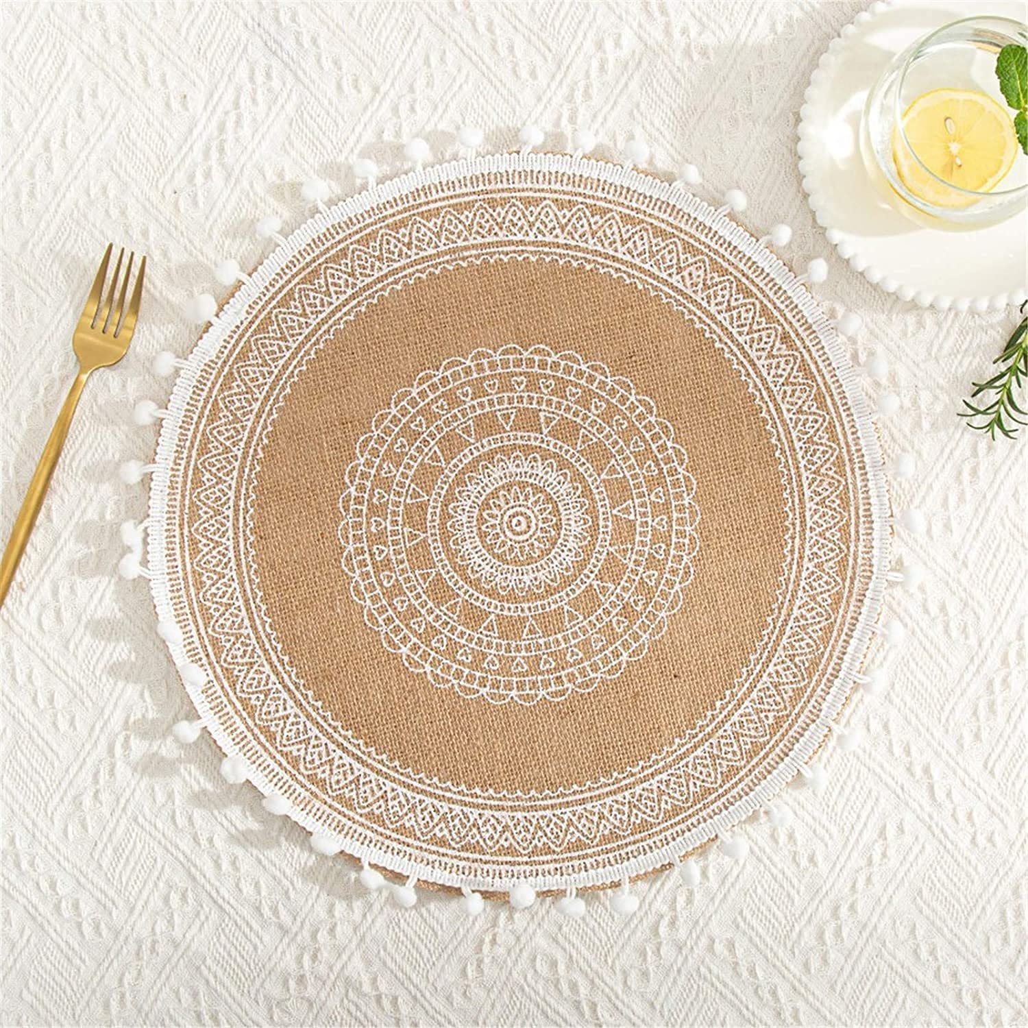 Mrzyzy D Boho Roun Placemat - Farmhouse Woven Jute Fringe Table Mats Set Of 4/6 With Pompom Tassel Place Mat For Ining Room Kitchen Table Ecor (Color : Size : 6 Pack)