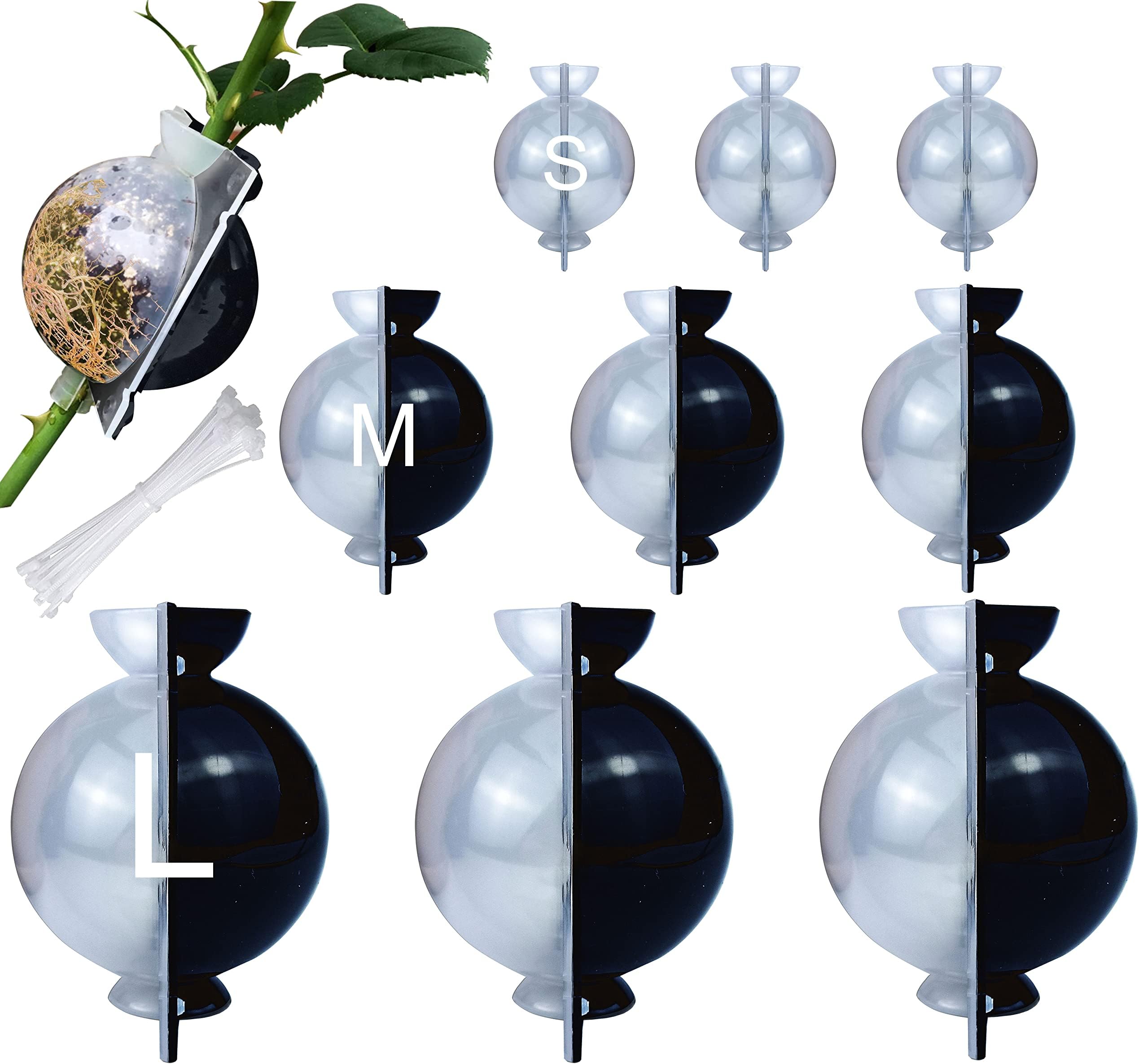 MIIIM 9 PCS Air Layering Propagation Kit with Zip Ties, Reusable Half Transparent Grafting Ball, Air Layering Pods Clear, Plant Rooting Grafting Box for Fast Propagation Plants (S+M+L)