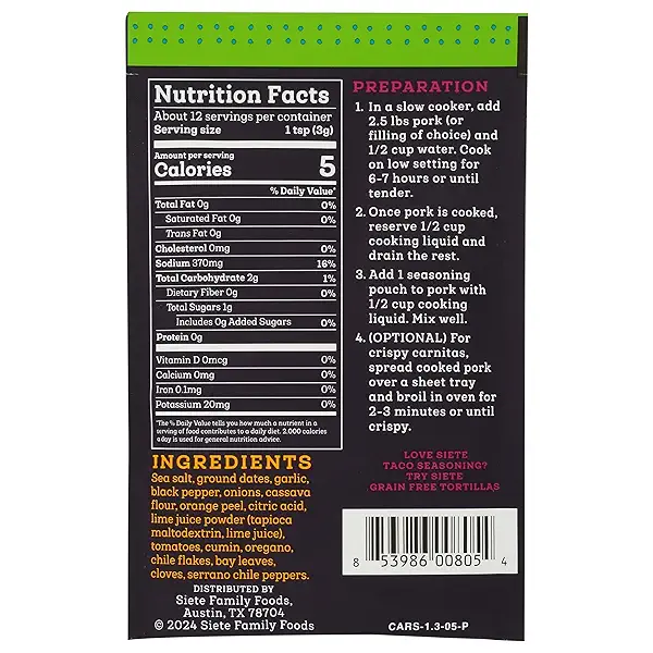 Siete Carnitas Seasoning Mix | Slow Cooker Spices | Gluten Free | Vegan | Paleo | Preservative Free (1 Packet) 7 Servings 2