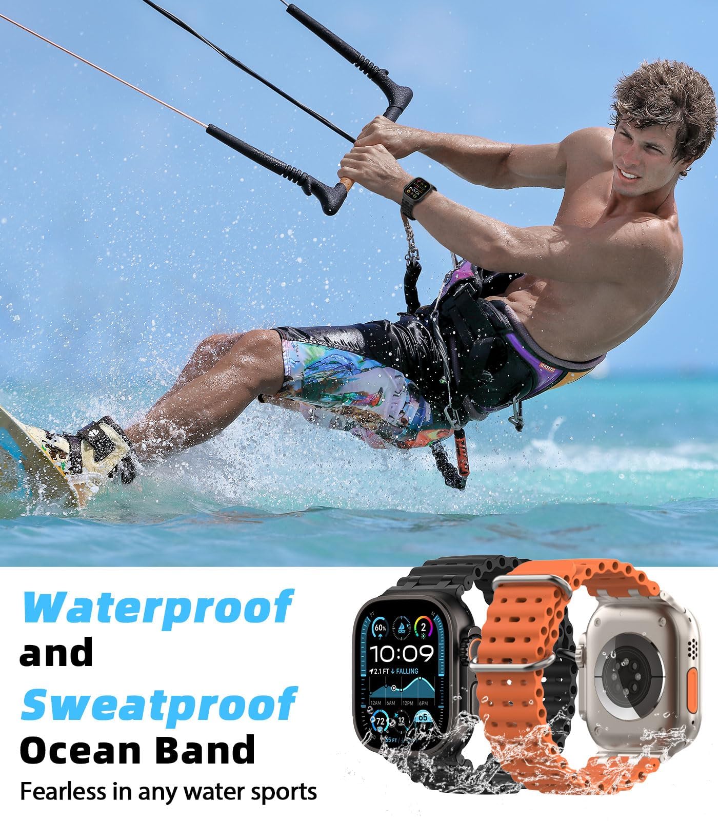MoKo Cinturino Ocean Compatibile con Apple Watch Ultra 3/2/1 49 mm, S11/S10 46 mm, 9/8/7 45 mm, SE3/SE2/SE/6/5/4 44 mm, 3/2/1 42 mm, Cinturino Sportivo in Silicone Traspirante