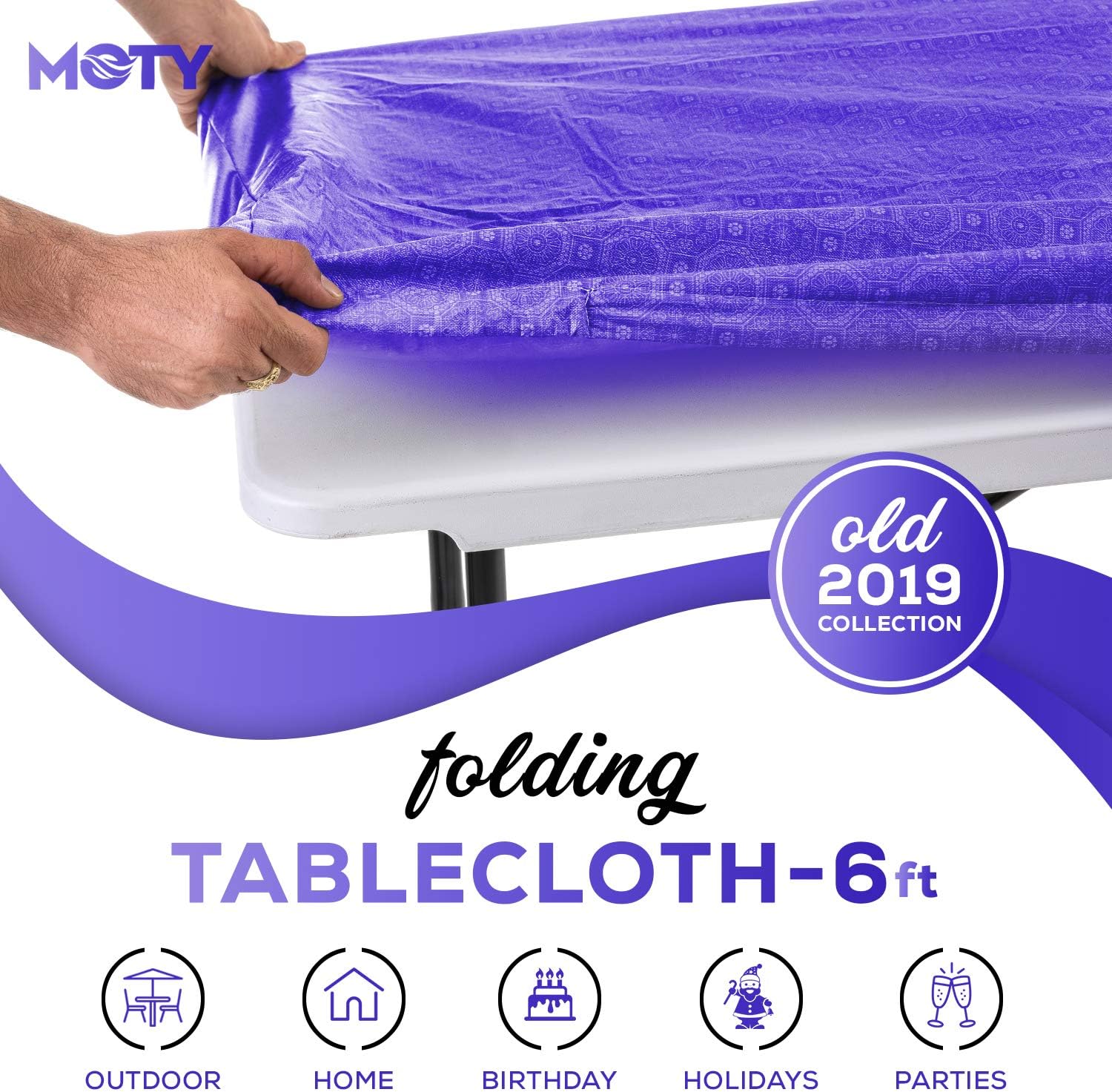 Tablecloth for Folding Table -Fitted Rectangular Table Cloth for 6 Foot โ Size 30 x 72 inch - (180 x 75 cm) Plastic Vinyl Backed with Elastic Rim- for Christmas|Parties (Navy Blue)