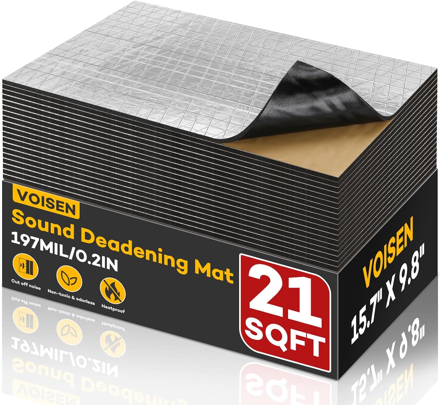 VOISNE Sound Deading Material for Cars,394 mil(10mm) 21 sqft Sound Deadening,Aluminum foil Foam Automotive Sound Deadener,Noise Insulation and Vibration Dampening Material 19 Pcs