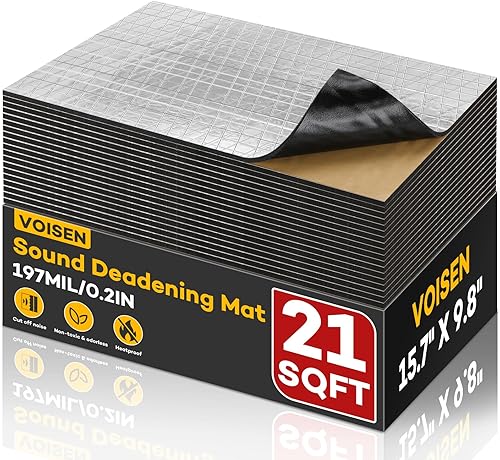 VOISEN Material de Amortiguamiento de Sonido para Autos, 197 mil (5mm) 21 pies cuadrados, Atenuador de Sonido Automotriz con Acabado de Hoja de
