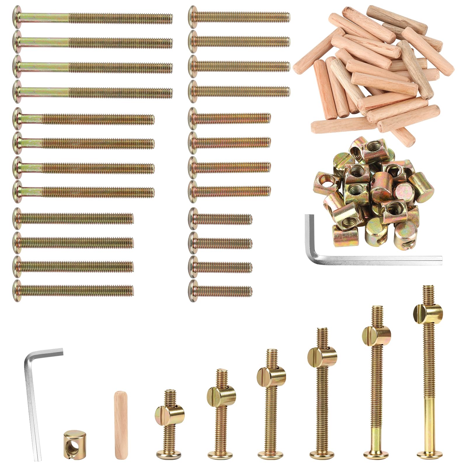 73Pcs M6 Nuts and Bolts Set, M6x30/40/50/60/70/80mm Bed Frame Screws