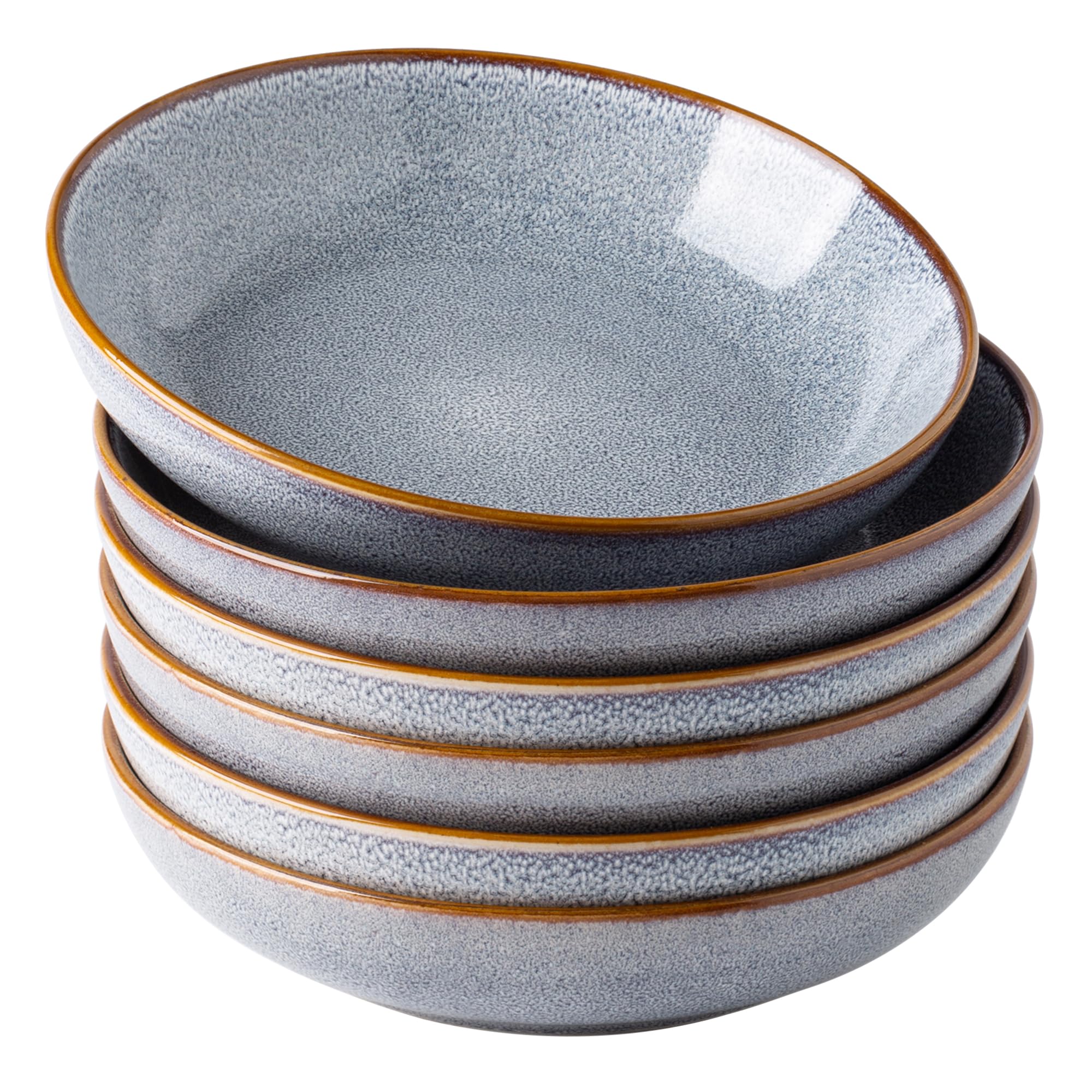 AmorArc 8.5'' Large Pasta Bowls, 36oz Ceramic Salad Serving Bowls Set of 6 for Kitchen, Wide Stoneware Bowls for Pasta,Salad,Fruit,Bread, Microwave Safe, Reactive Glaze-Blue, APB007