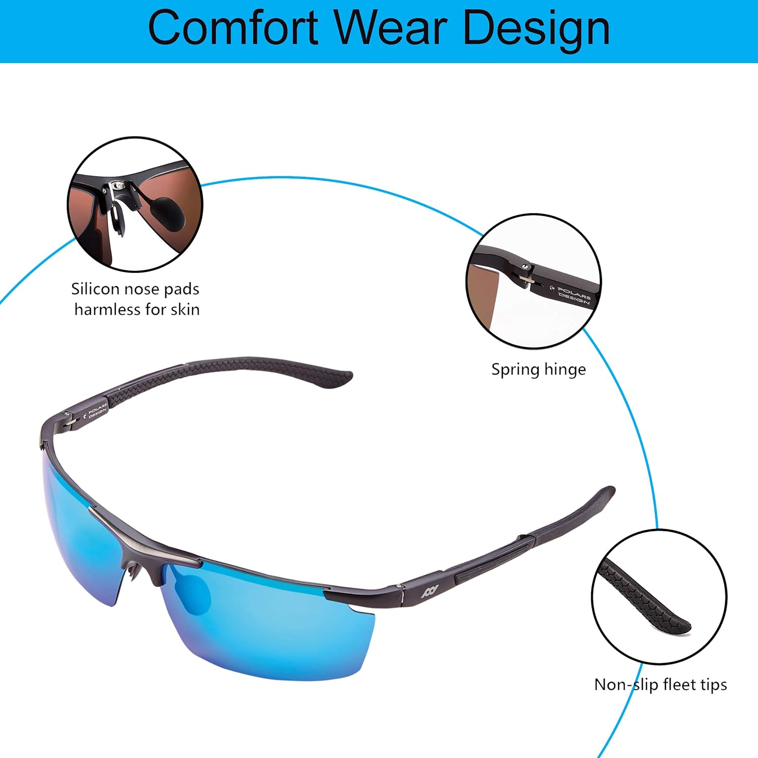 POLARS DESIGN Square Polarized Sunglasses UV Protection Rectangular Classic Shades for Women men Driving fishing - Image 3