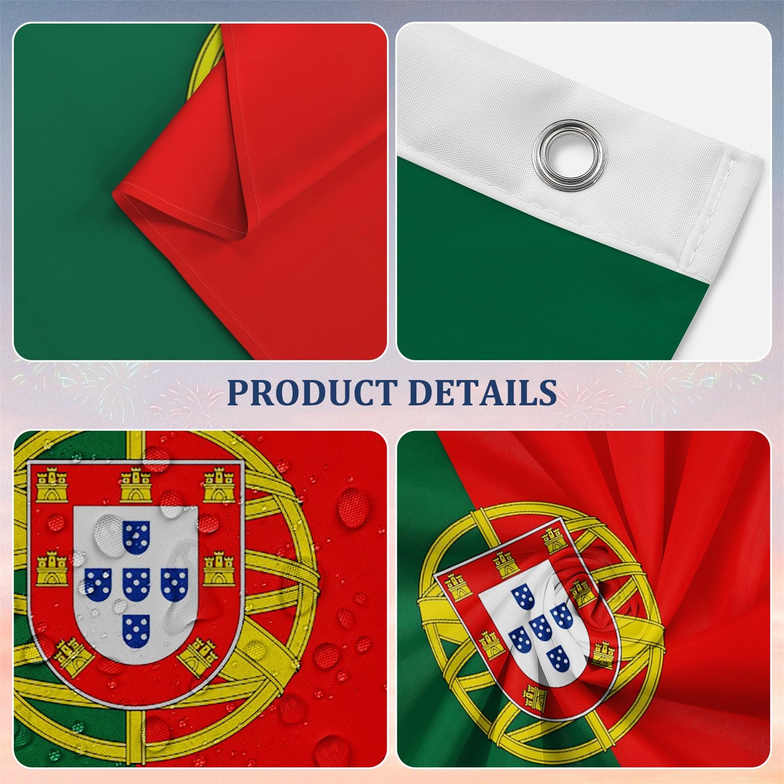Aoihrraan Flaga Portugalii 1,8 x 3 m dwustronna portugalska flagi narodowe baner na uroczystości na świeżym powietrzu dom ogród ganek przyjęcie dekoracje flagi z 2 solidnymi przelotkami precyzyjne