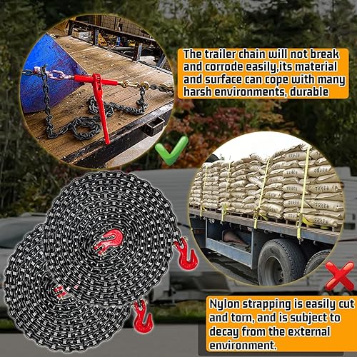 Miniatura 89 de Cadena de transporte de 3/8 pulgadas, cadena de remolque G80 con ganchos de seguridad y agarre G70 Carga de trabajo de 7100 libras Cadena