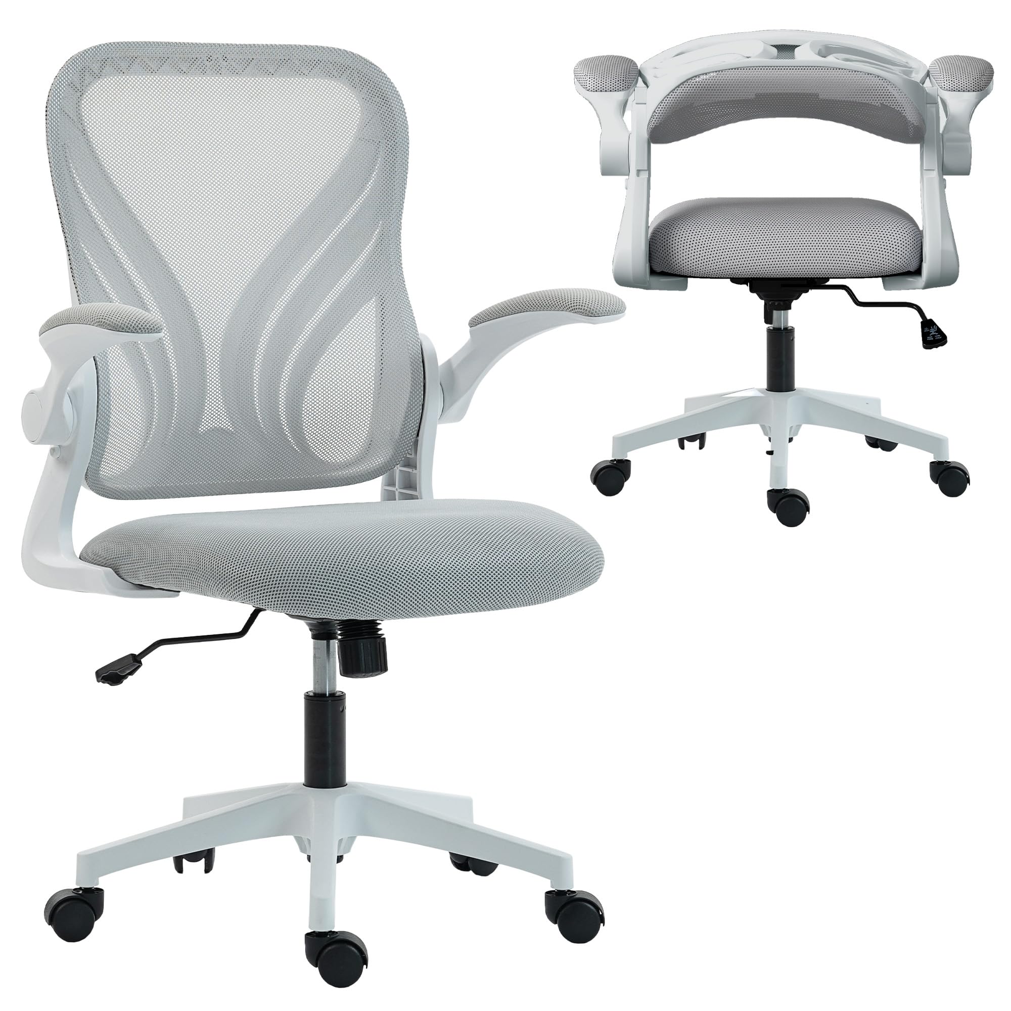 HOMCOM Chaise Bureau Ergonomique Dossier Rabattable Gris Clair