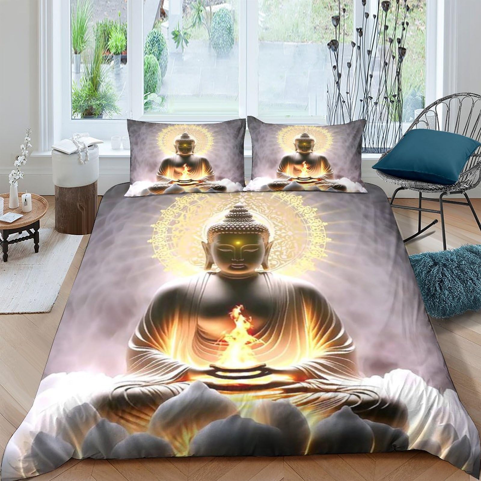 Shaari Duvet Cover 90×190cm - Buddha Mandala Zen Themed Meditatio 3D Pattern Bedding Sets Duvet Cover Set with 1 Pillowcases 50x75cm / A-01