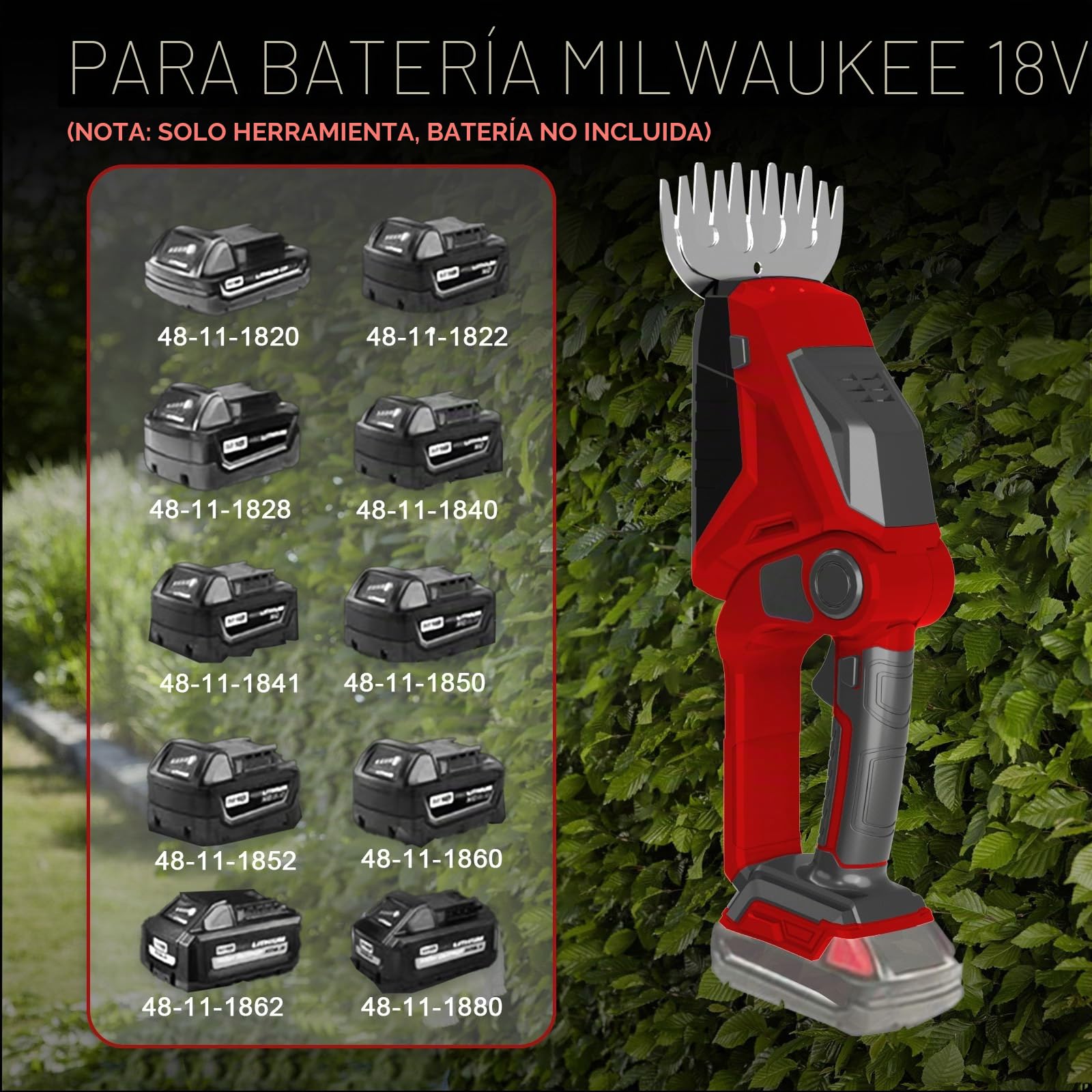 Tijeras Cortasetos y cortacésped inalámbricas 2 en 1 Compatible con Milwaukee 18V batería, Tijeras cortacésped 90° Ajustables de 150W con 2 Cuchillas para Cortar arbustos y césped (sin batería) | Recortadora eléctrica de arbustos, 90° ajustable, con 2 cuc