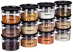 Solimo Plastic Storage Jar and Container Set I Air Tight & BPA Free Containers for Kitchen Storage Set I Grocery Kitchen Container Set I Multipurpose Jar, 500 Ml Each, Set 12, Black