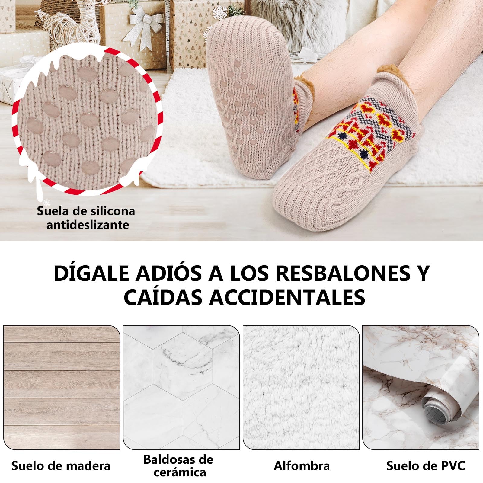Calcetines Antideslizantes Invierno para Hombre: Calcetín Andar por Casa Zapatillas con Forro Polar Térmicos Suave Mullidos Cálidos Gruesos Cómodos Regalo Navidad 1 Pares EU 39-42 43-46