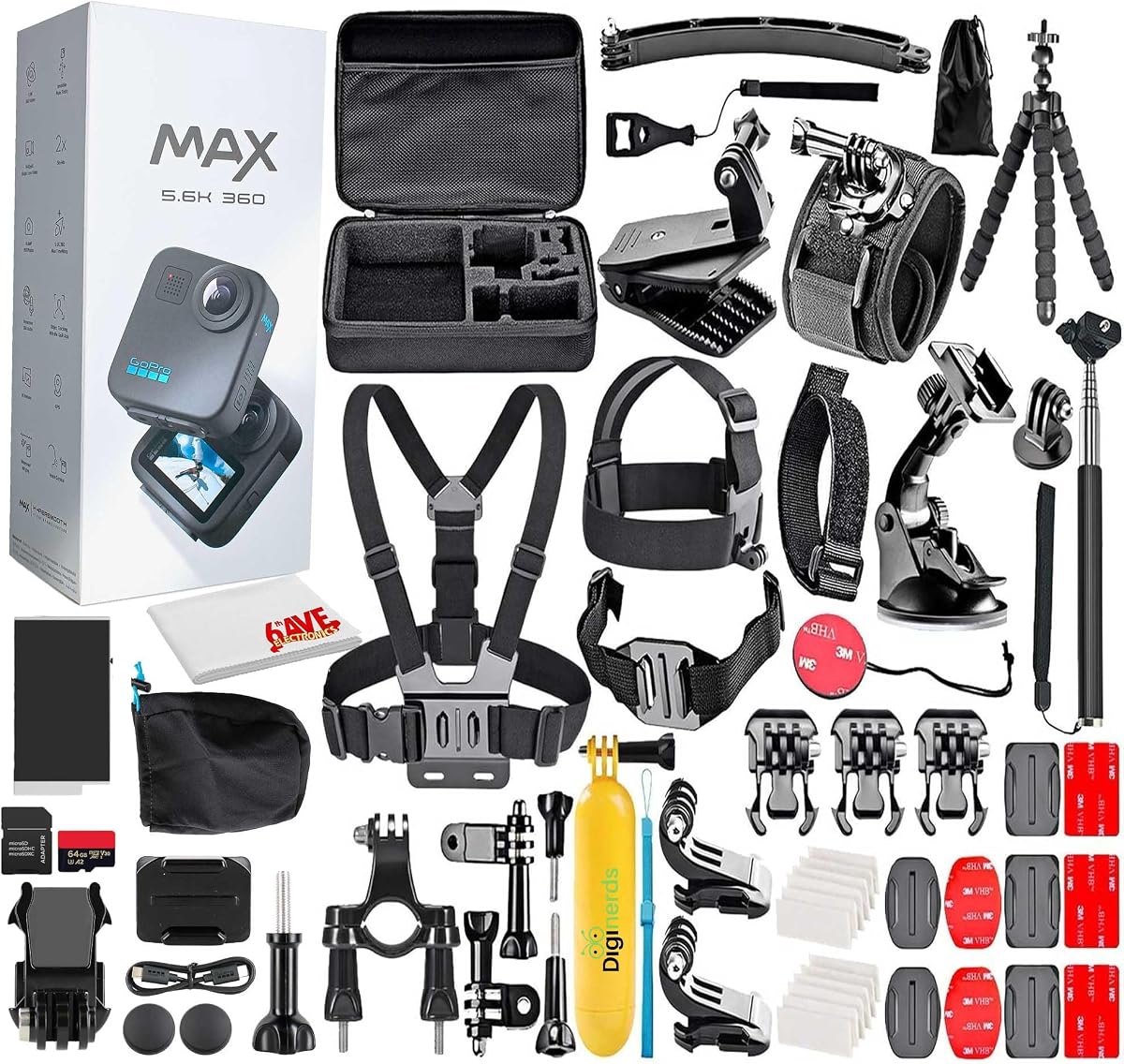 Cámara de acción impermeable de vídeo HD MAX 360 (2025) - con kit de accesorios de 50 piezas | Vídeo esférico de 5,6K con doble lente, sistema de montaje 1/4-20 Vlogging y creación de contenido VR
