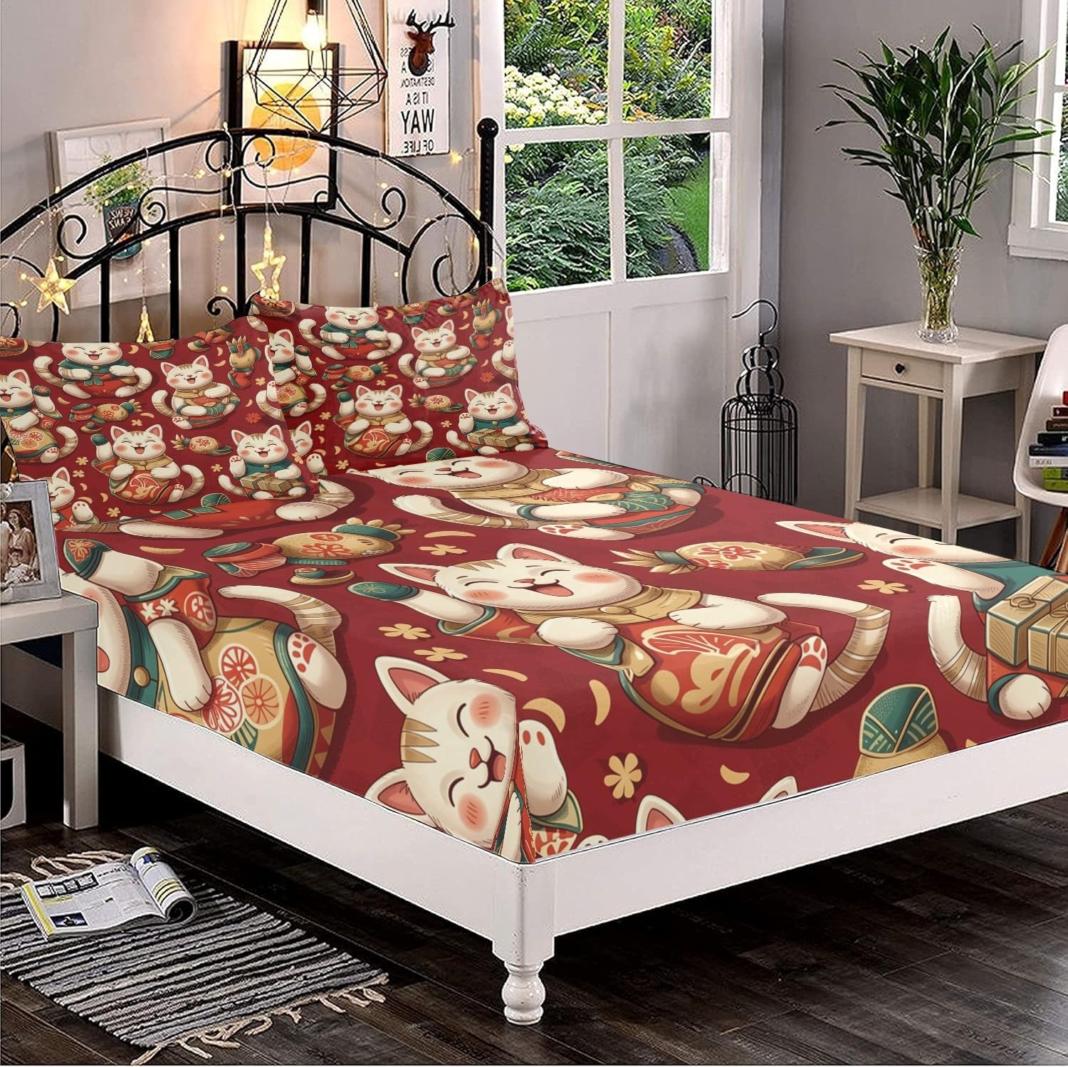 Drap Housse 200x200 cm Rouge Grand Bonnet 30 cm en Microfibre