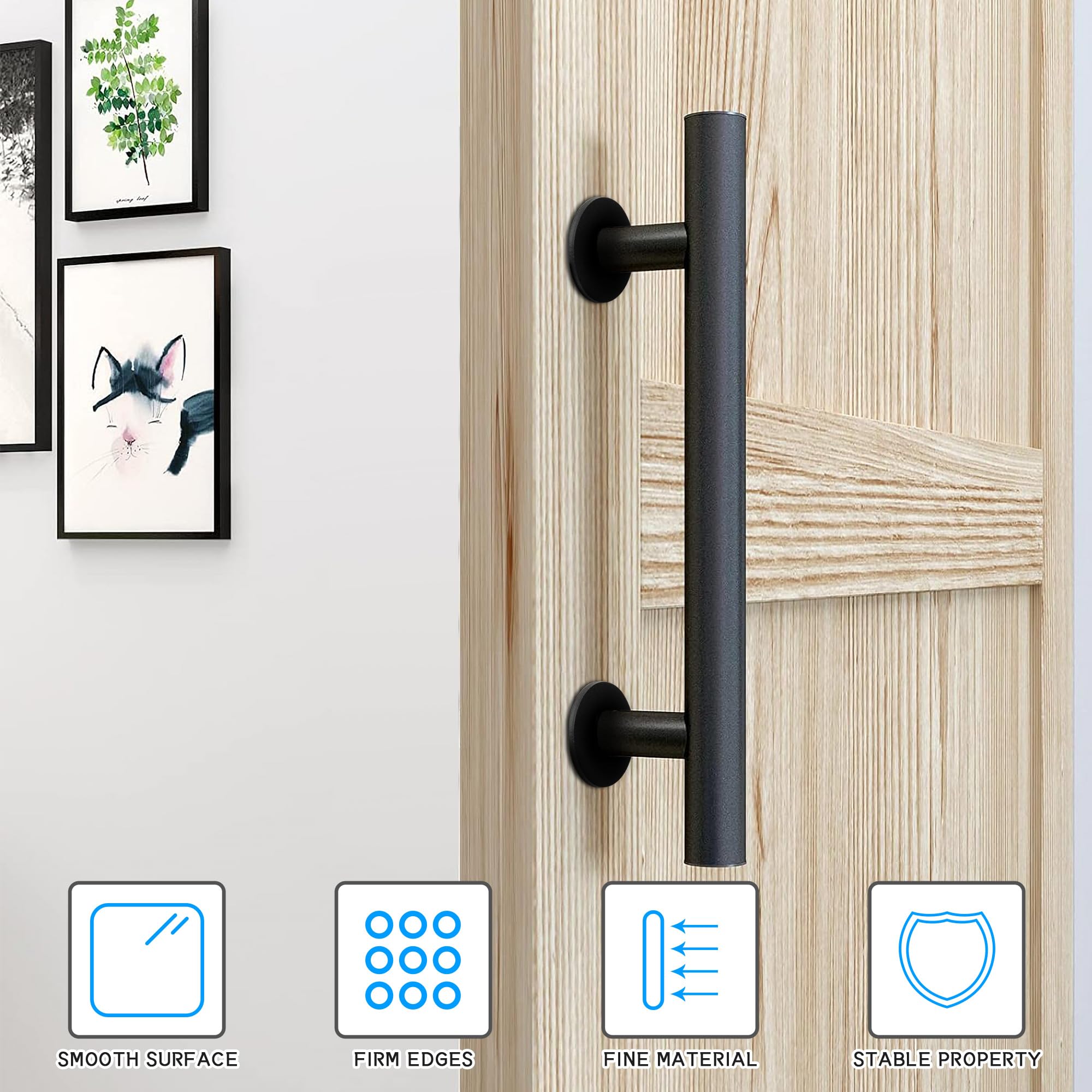 Johotone Sliding Door Handle Round Barn Door Handle Heavy Duty Double Sided Pull and Flush Door Handle Set for Gate Garages 12"/30cm Black - Image 2