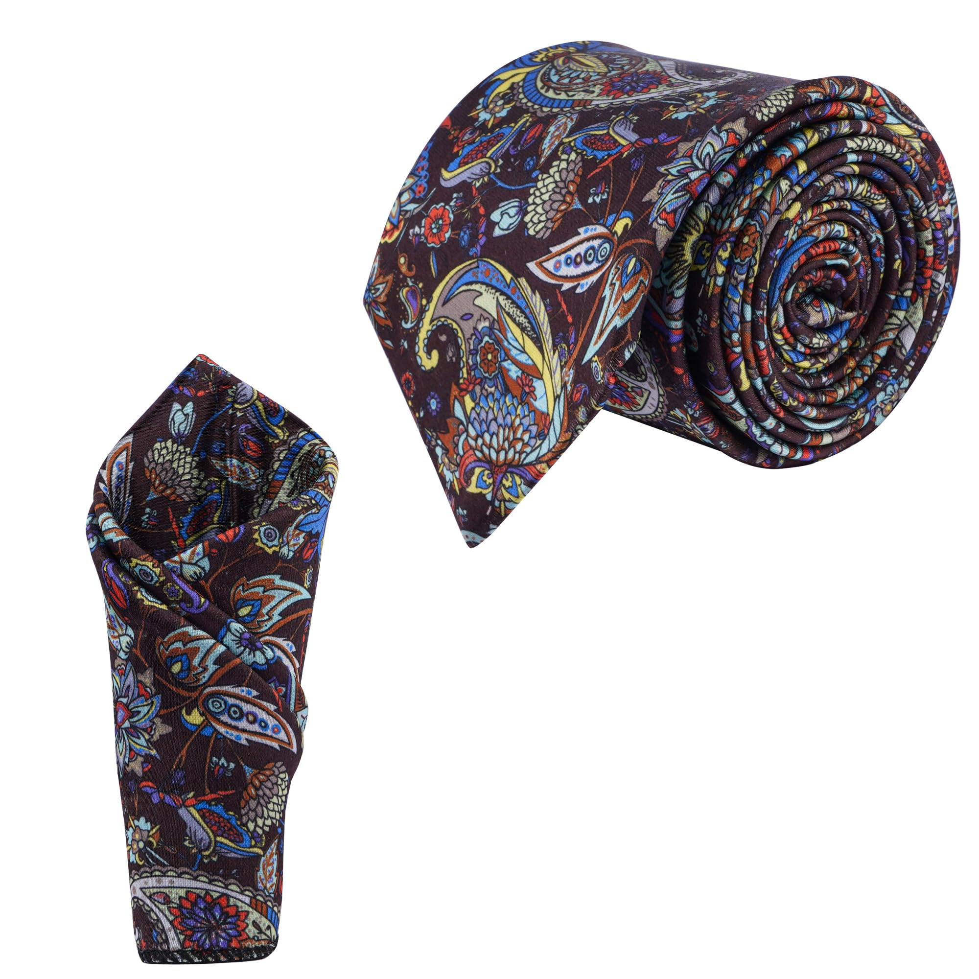 calixto Satin Paisley Printed Neck Tie for Men with Matching Pocket Square – Elegant Formal Necktie Set for Weddings, Business (Pack of 2)-picture-26