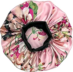 Touca de cetim de seda para dormir, touca de dormir para homens e mulheres, faixa larga elástica macia para cabelo natural e encaracolado