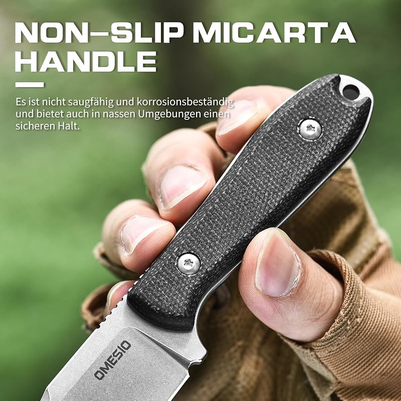 OMESIO 42a Kés Clip Point Pengével 7,8cm D2 Acél Micarta Nyéllel Kydex Tokkal