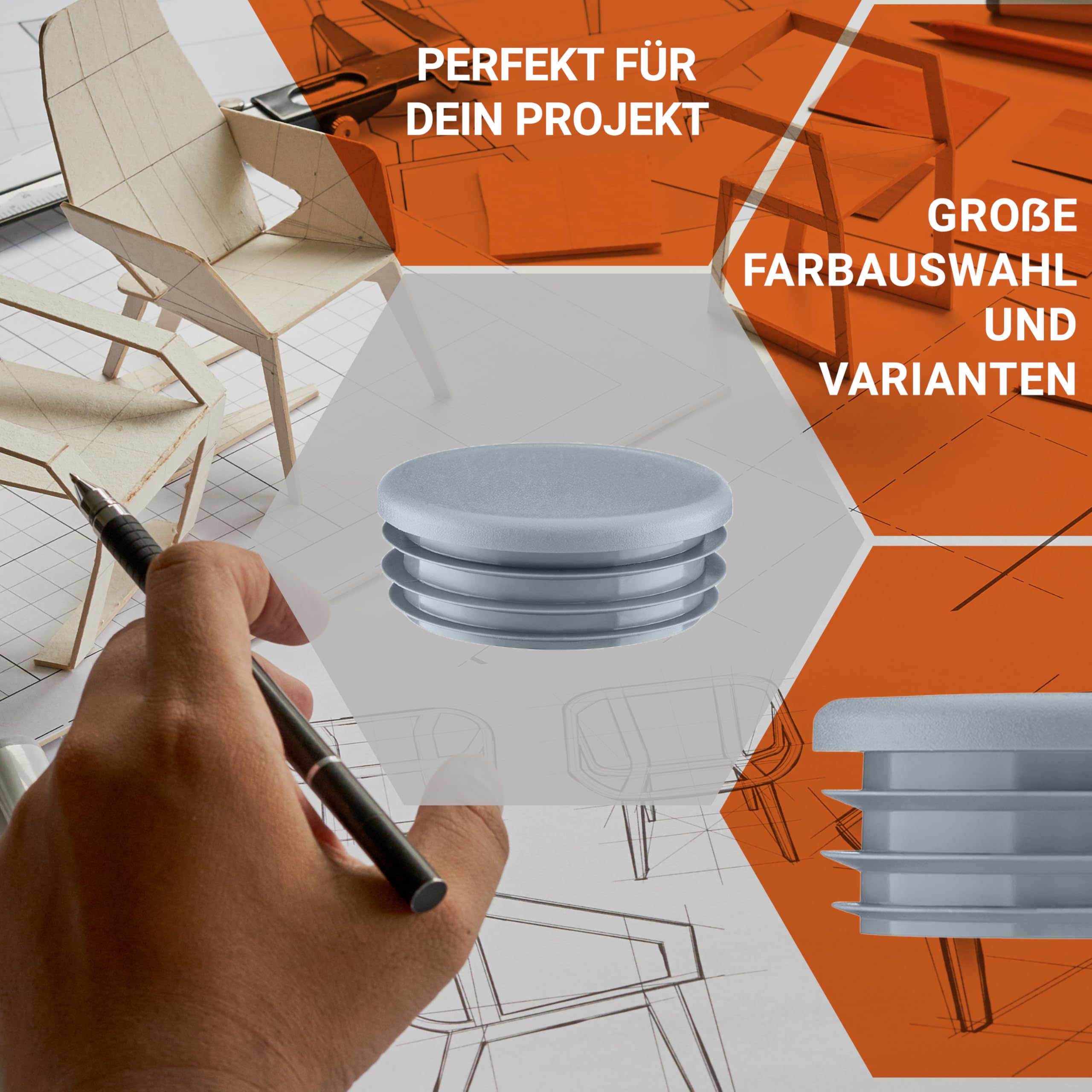 Tappi Alettati Tondi 32mm - Grigio, 5 Pezzi, Per Tubi, Protezione Estremità - Foto 4