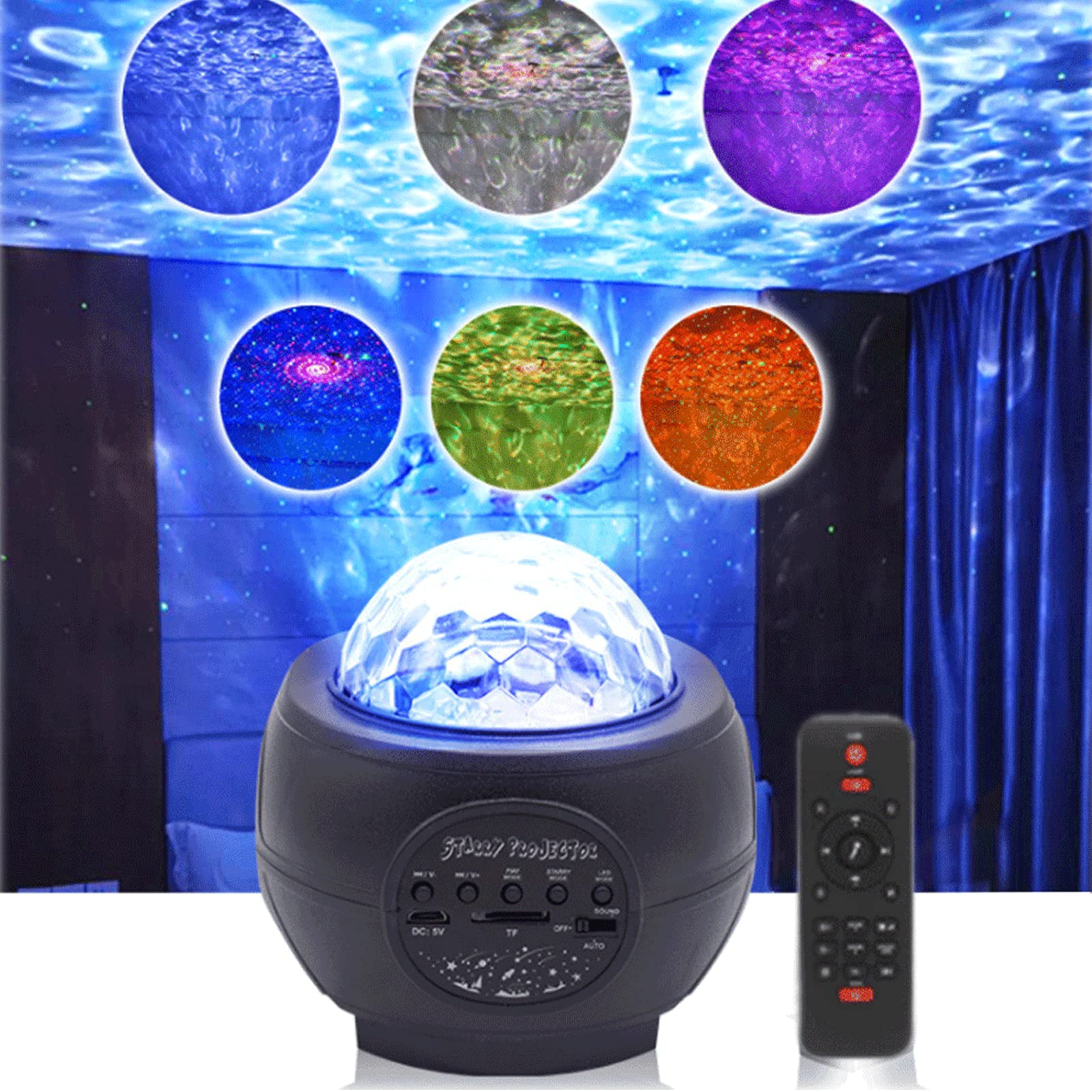 GYBestGalaxy Star Projector & Night Light, USB Plug Cable, Bluetooth Connection LED & Night Light Projector for Music Playback, for Stage, Party, Rooms，Remote Control (Batteries are not Included)