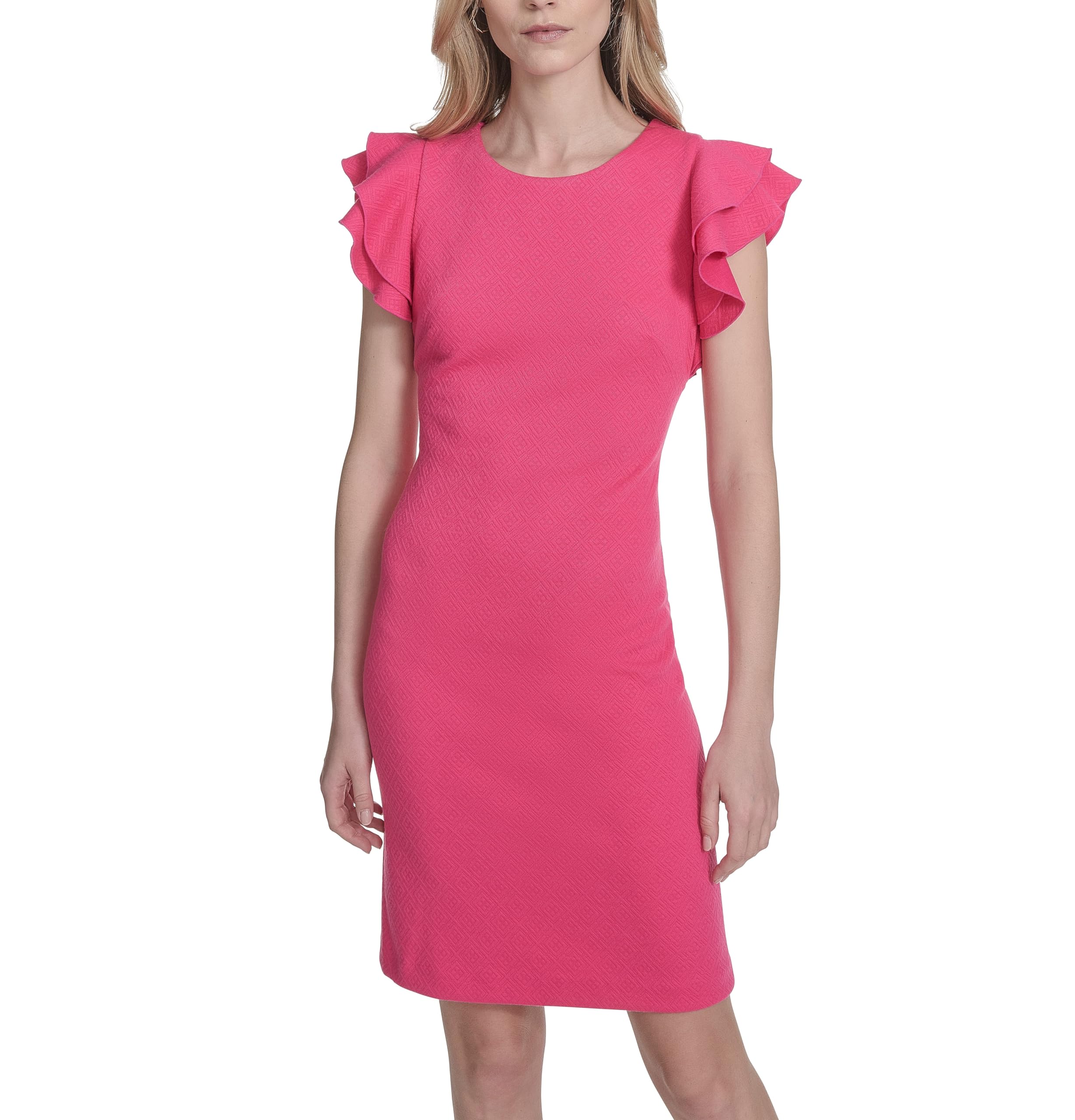 Tommy Hilfiger Women's Sleeveless Ruffle Hem Jewel Neck Crepe Sheath Mini Dress