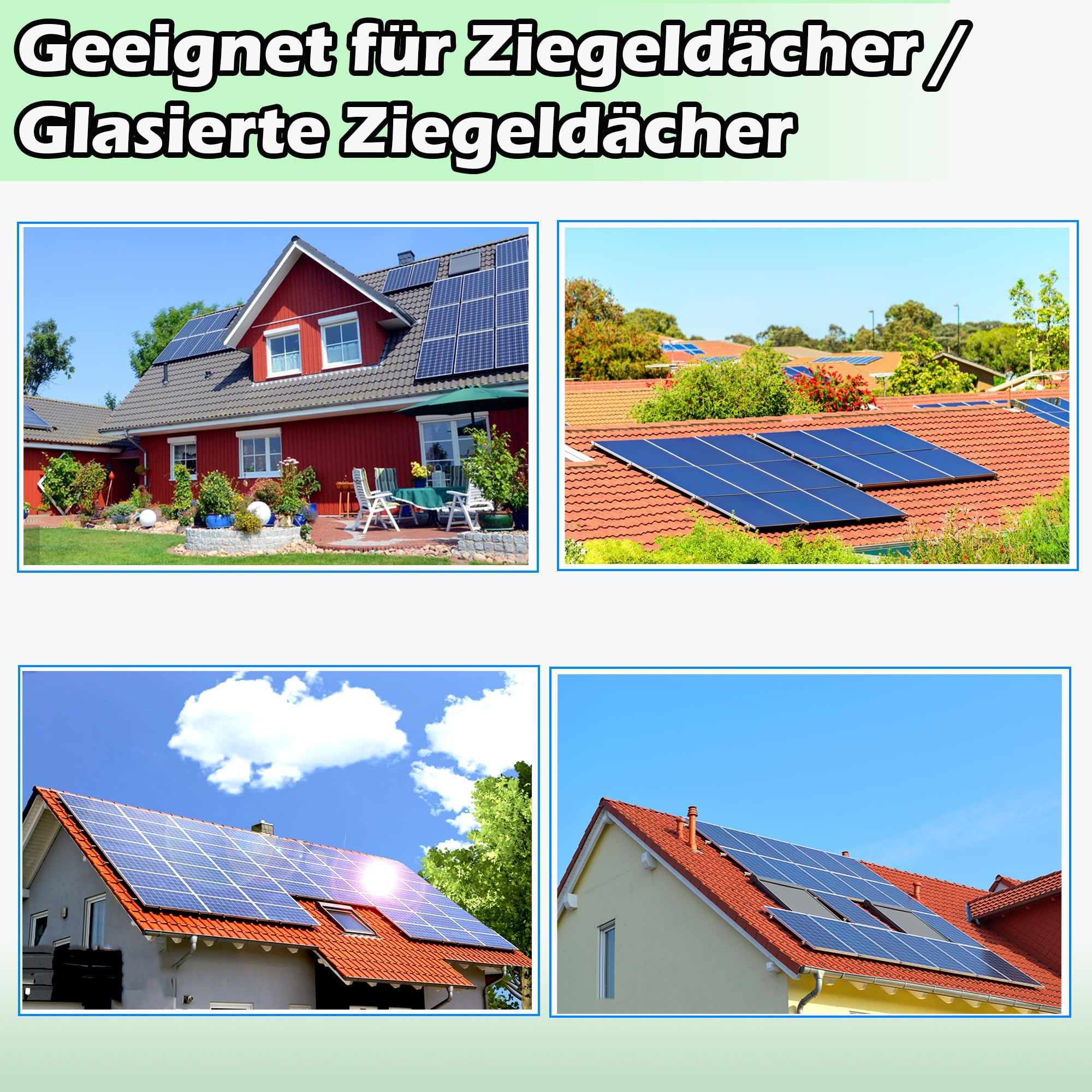 Warmfay Juego de montaje para techo de tejas, aluminio 1500 mm, rieles de perfil continuos y ganchos para techo, módulo solar, tejas para 2 módulos, soporte solar para módulos fotovoltaicos, grosor de