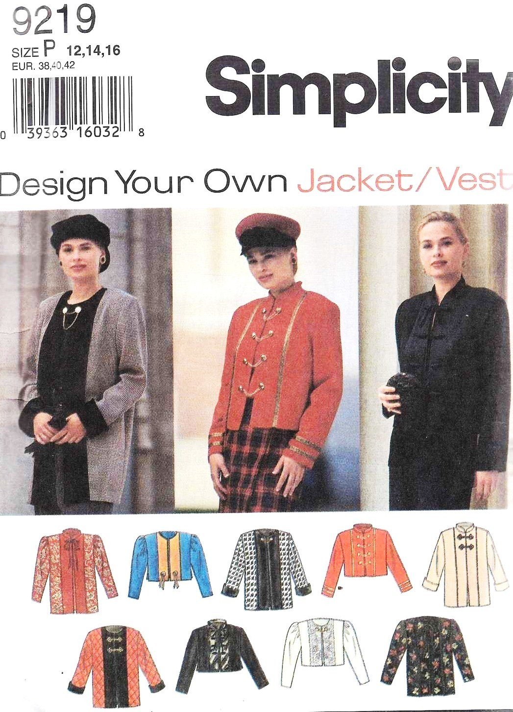 Patron Simplicity 9219 veste et gilet femme en tailles 12-16 pour couture personnalisée