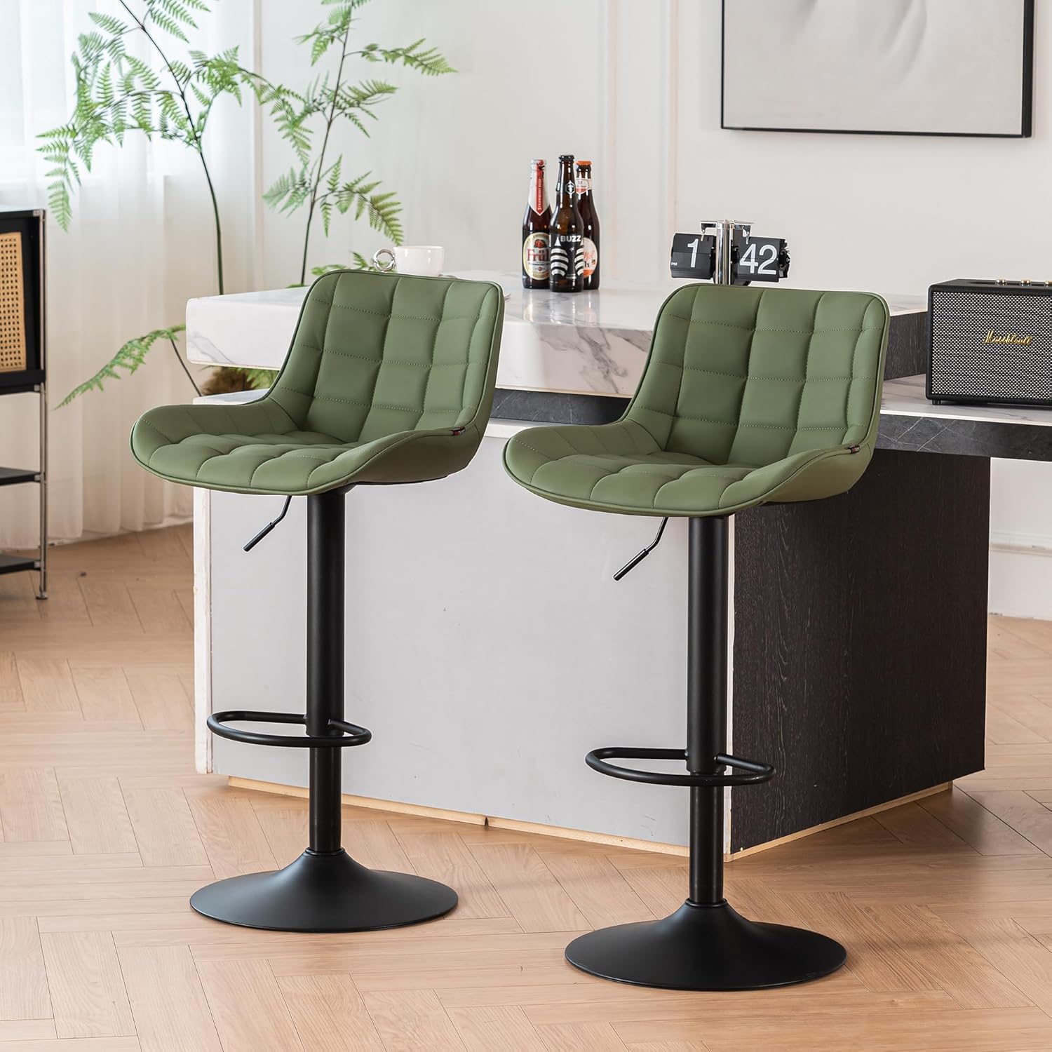 YOUTASTE Olive Green Bar Stools Set of 2 Counter Height Bar Stool Faux