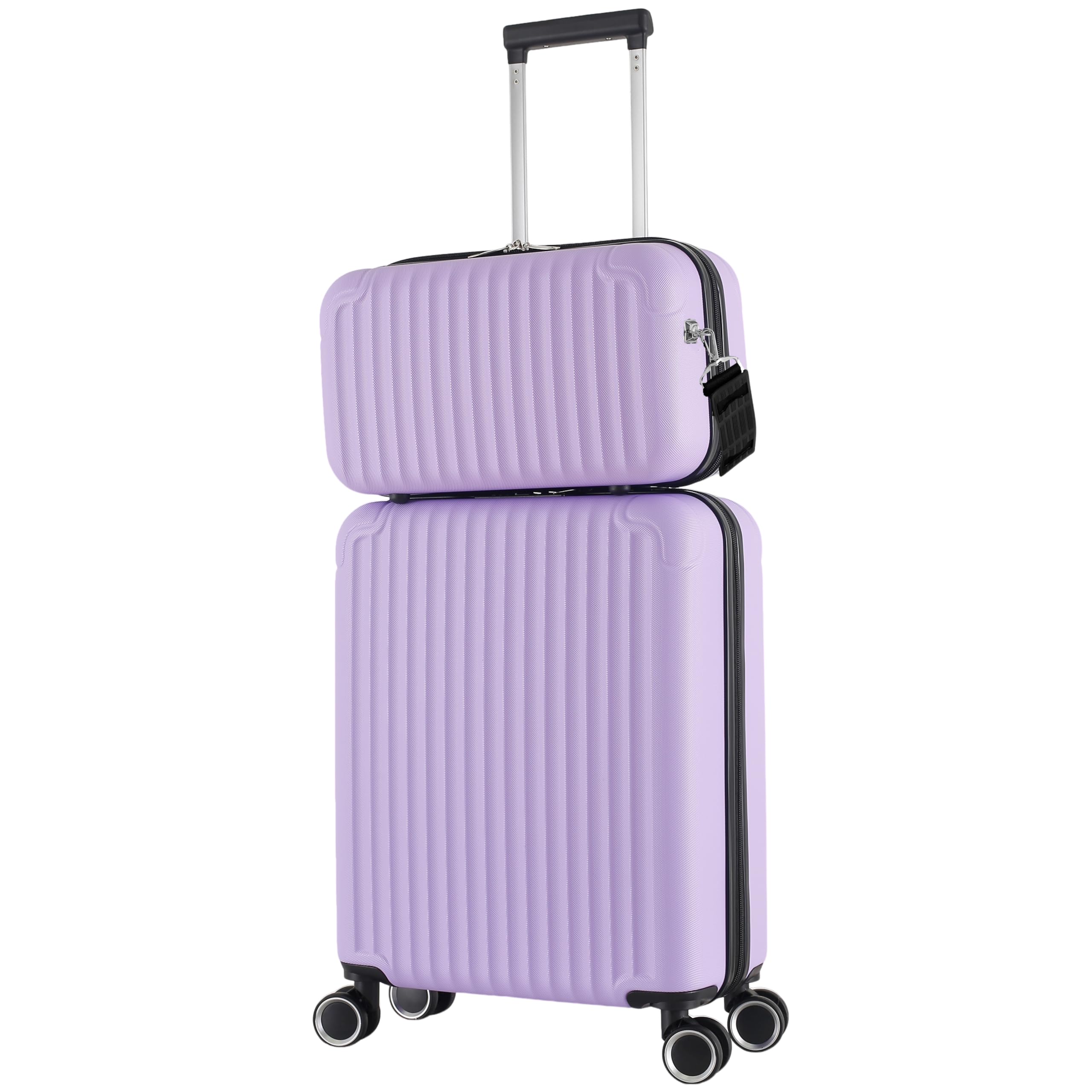 R.Leone Valigia Ryanair 55x40x20 cm + 40x20x25 cm Set 2 Pezzi Trolley Bagaglio a mano 4 Ruote e Beauty Case in ABS 999 (Lilla, Valigia 55x40x20 cm + Borsa 40x20x25 cm)