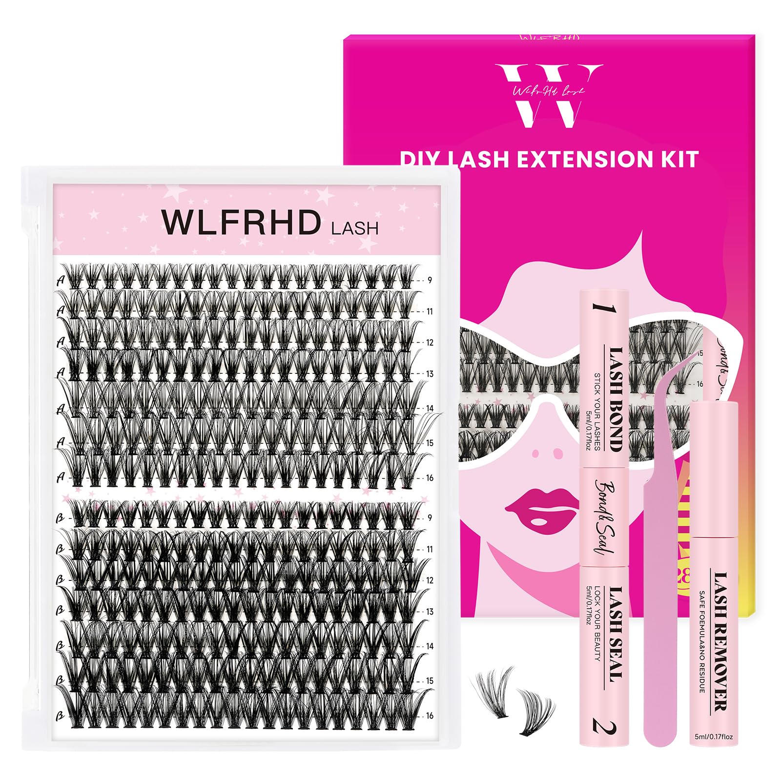 Cluster Lashes Kit Eyelash Clusters 30D 40D DIY Lash Clusters Kit Individual Lashes extension Kits 280PCS Natural Eyelash Extension Kits with Bond and Seal, Eyelashes Remover and Tweezer(Mix9-16mm)