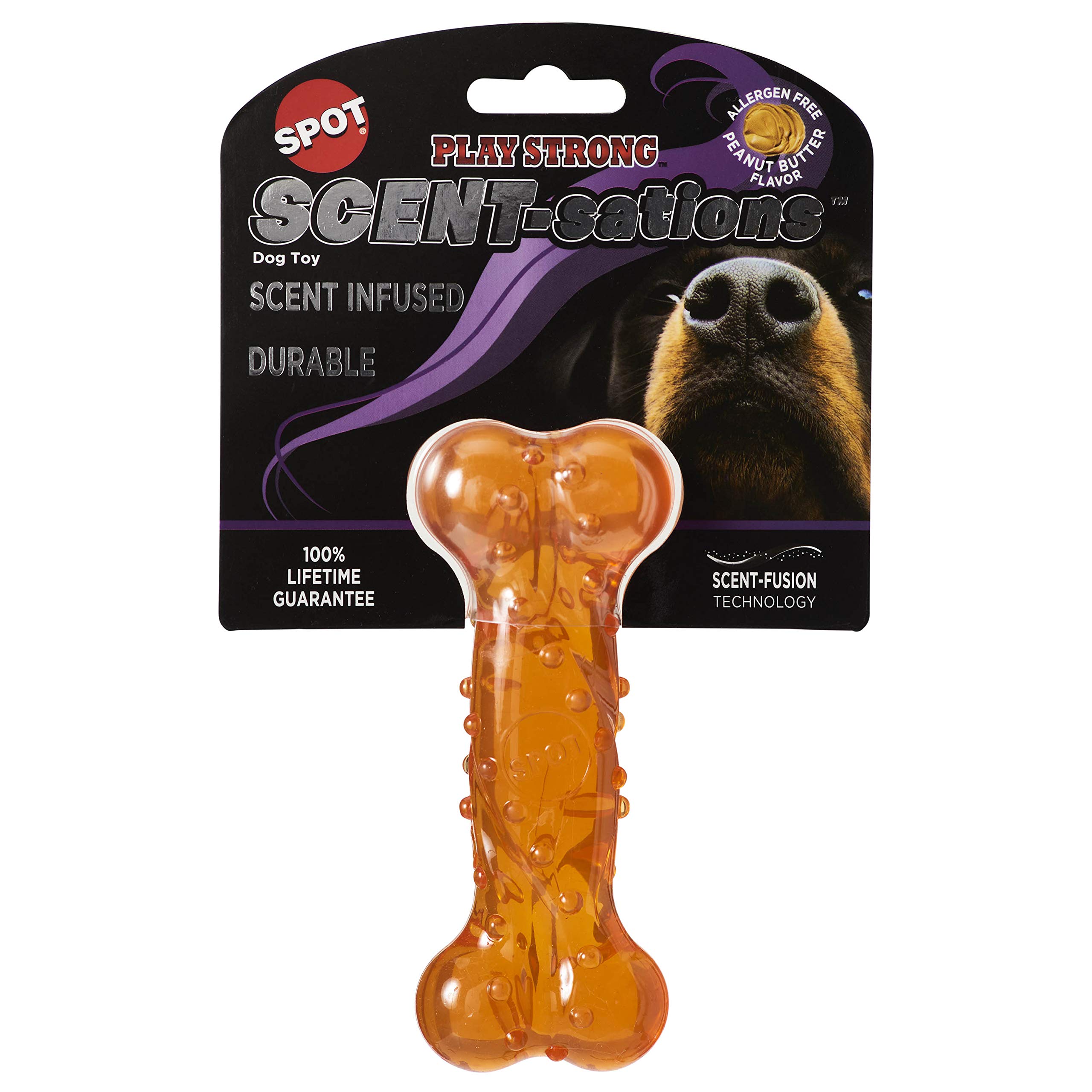 SPOT Play Strong Scent-sations Bone- Scent-Infused, Strong, Durable TPR Rubber, Heavy Duty Dog Toys for Aggressive Chewers up to 45lbs, Great for