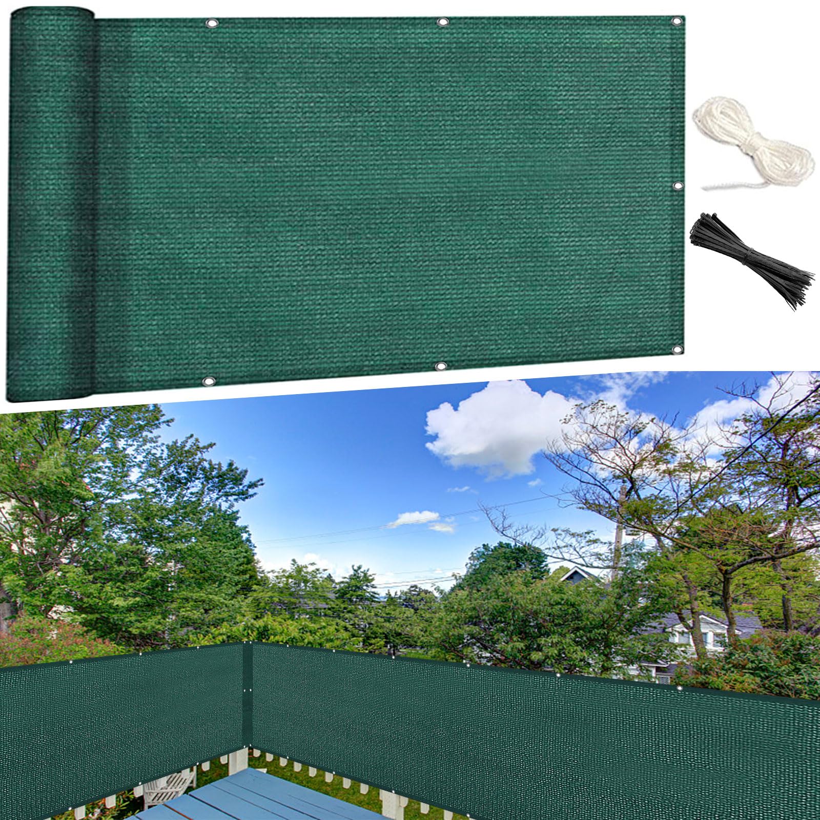 GUOJUN Rete Ombreggiante 55 x 300 cm HDPE Breathable Anti-UV Antivento Frangivisto per Balcone con Occhielli Fascetta per Giardino Terrazza Esterno, Verde Scuro