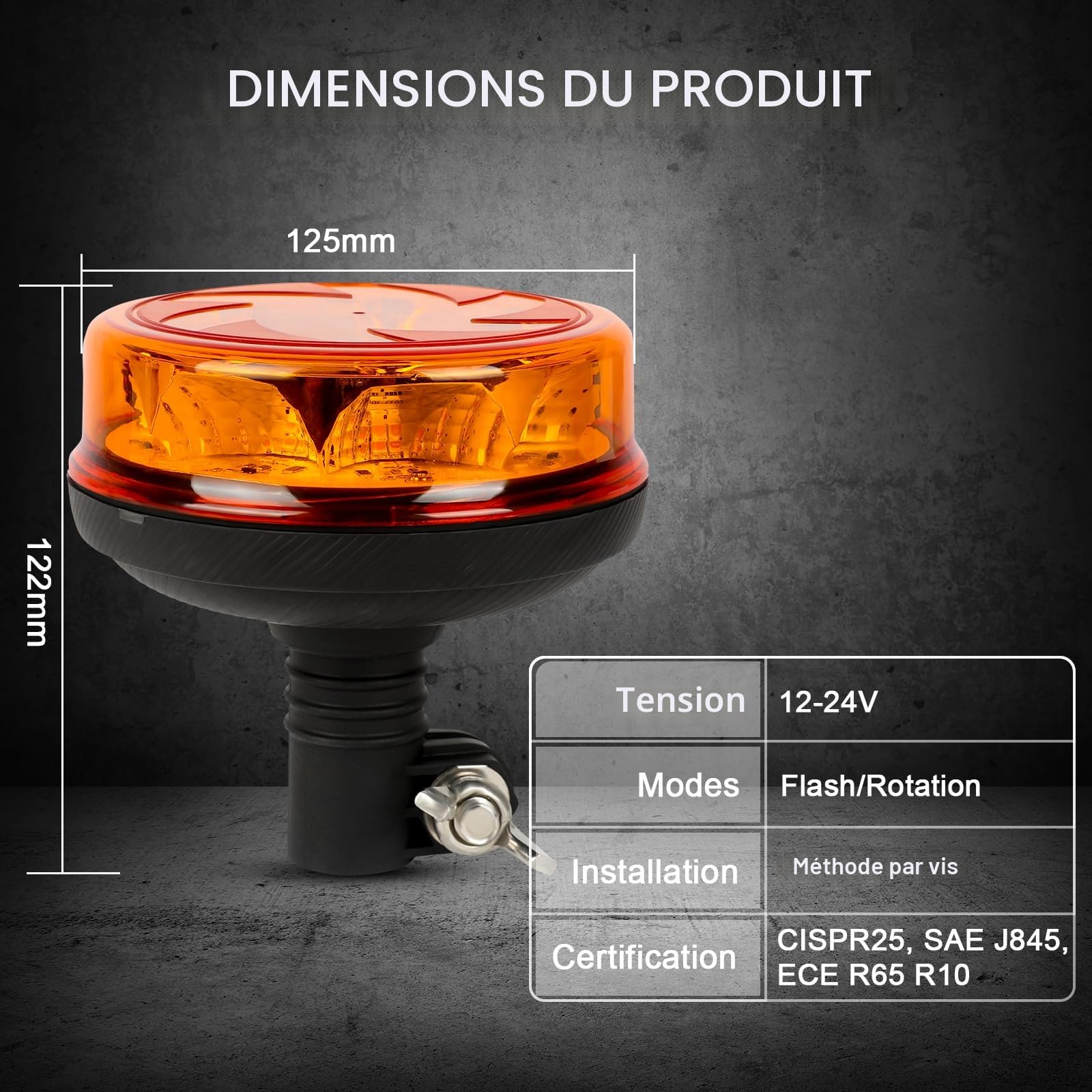 AOHEWEI Gyrophare d'avertissement LED Ambre, 4 clignotants 2 motifs rotatifs 12/24 V 16 pièces Lampe stroboscopique LED pour machines agricoles Véhicule utilitaire Bus scolaire Tracteur Pelles Camion