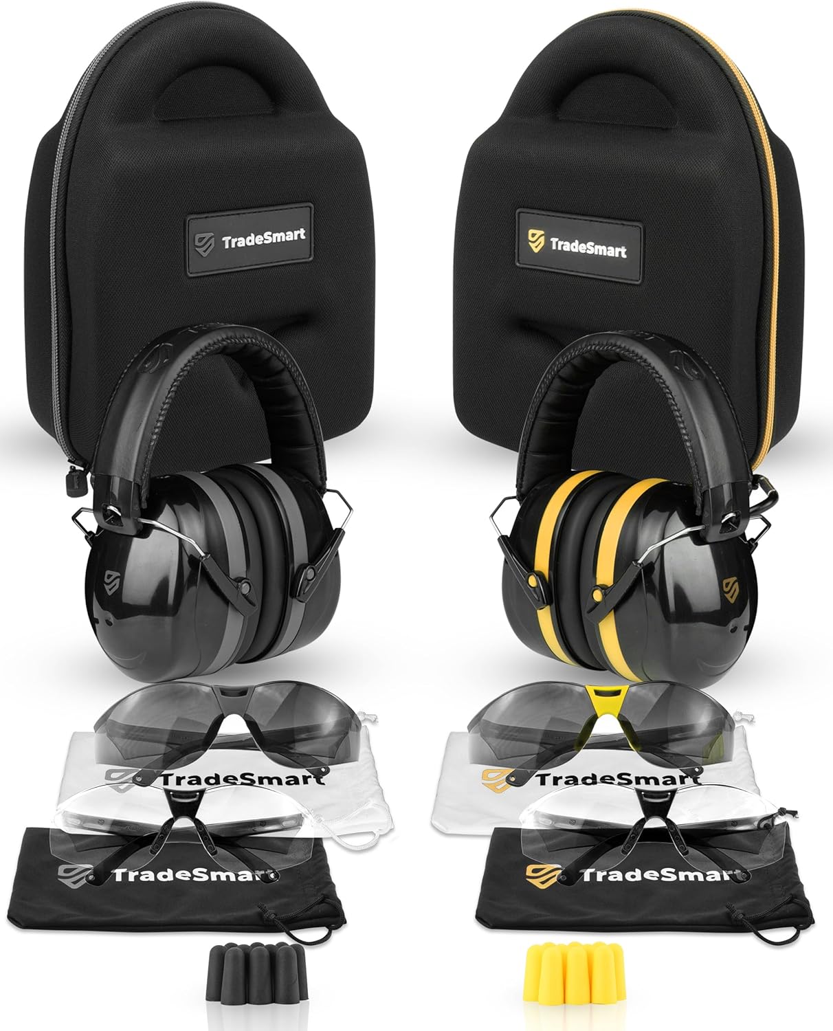 TradeSmart Gun Range Protection Duo Kit - Grey and Yellow Shooting Eye and Ear Protection for Women and Men, U.S. Certified