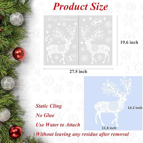 Miniatura 6 de ONDY Christmas Snowflake Window Cling Stickers for Glass, Xmas Decals Decorations Holiday Snowflake Santa Claus Reindeer Decals for Party, Christmas