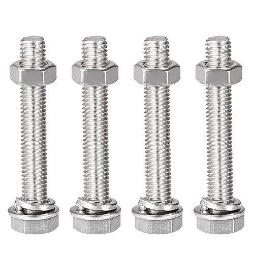 uxcell Tornillos de cabeza hexagonal M8 x 1.969 in, tuercas, kits de arandelas planas y de bloqueo, tornillos hexagonales de acero inoxidable 304, 4