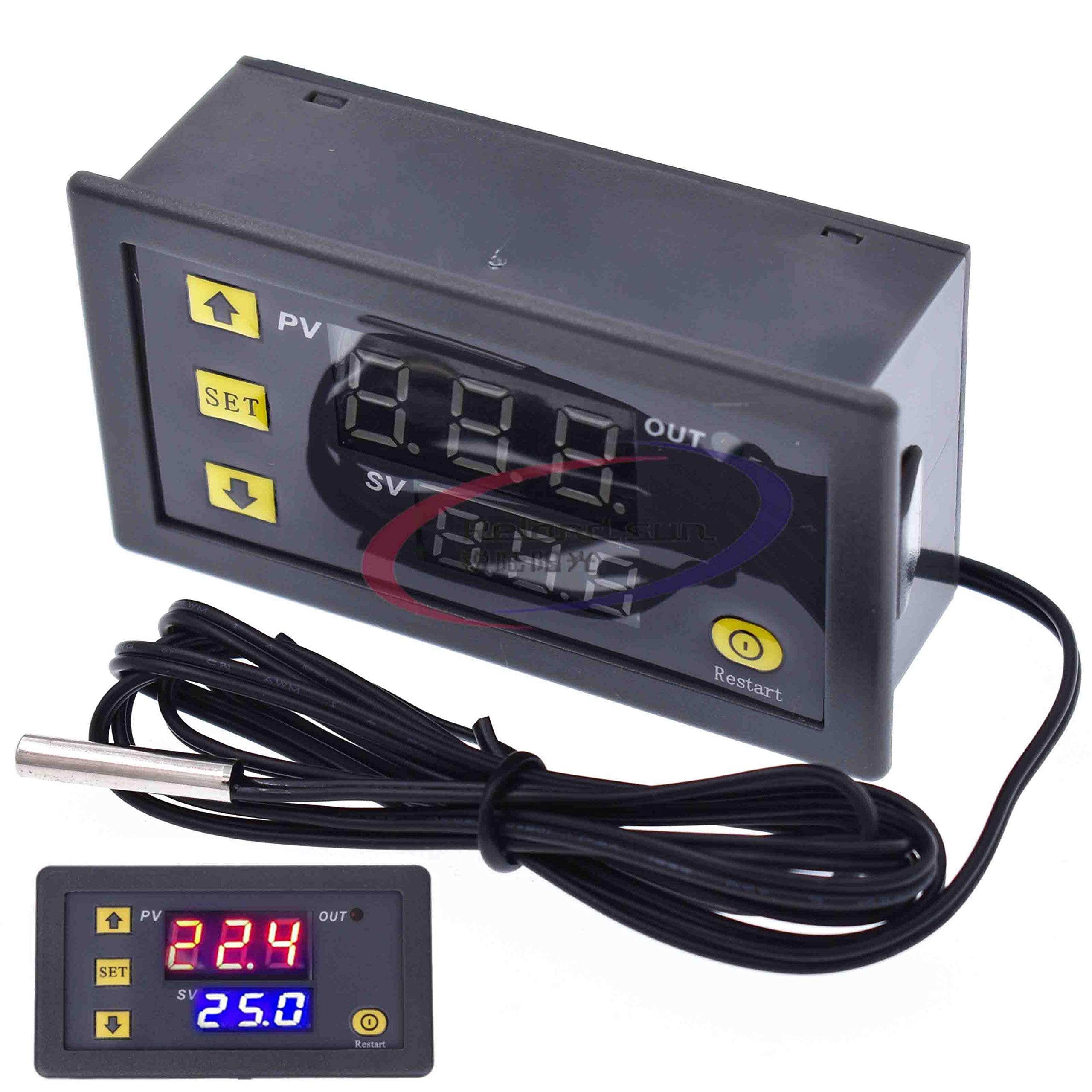 W3230 DC 12V Digital Thermostat Temperature Controller Red and Blue Display 20A -55-120 Degree Temperature Measurement Data Save