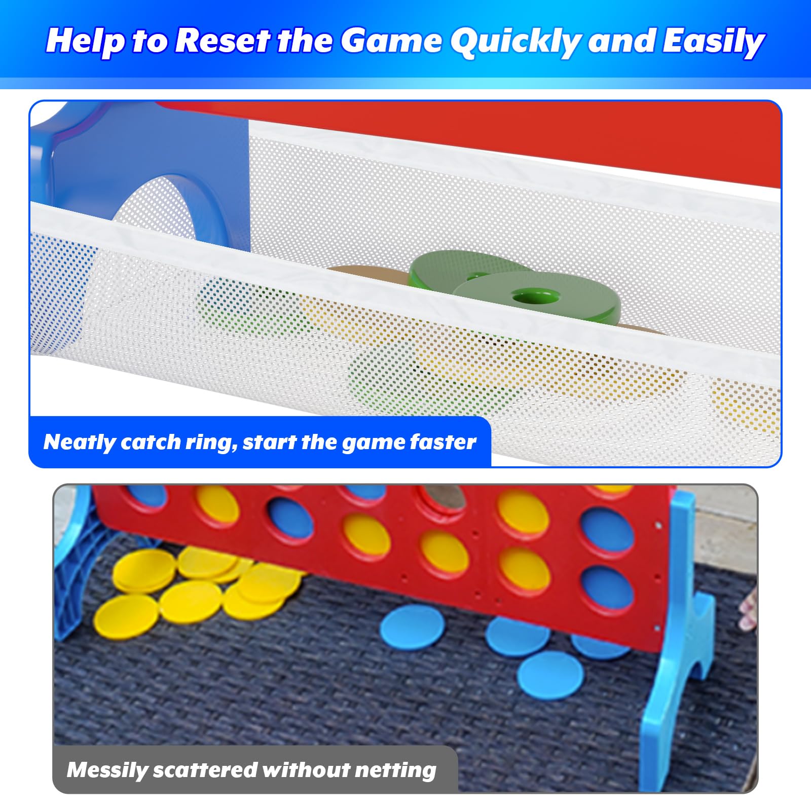 Mesh Net Only for 4 in a Row Connect Game, Mesh Bag Pocket with Adjustable Straps to Catch Falling Rings, 4-to-Score Game Jumbo Rings Holder, No Need to Pick Scattered Coins, Board Game Accessories